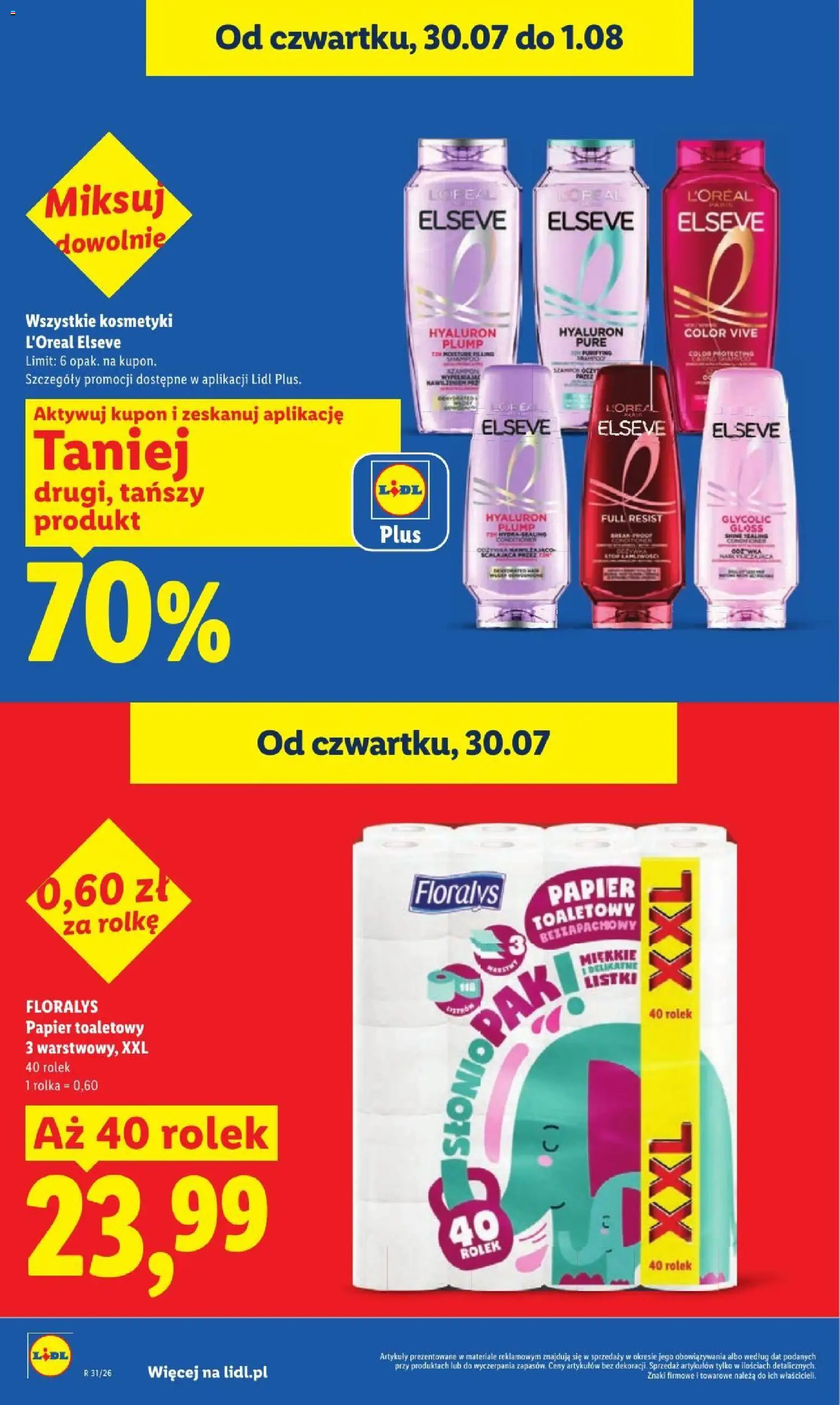 Lidl gazetka od 30.07.2026 | Strona: 30 | Produkty: Papier toaletowy, Kosmetyki, Szampon