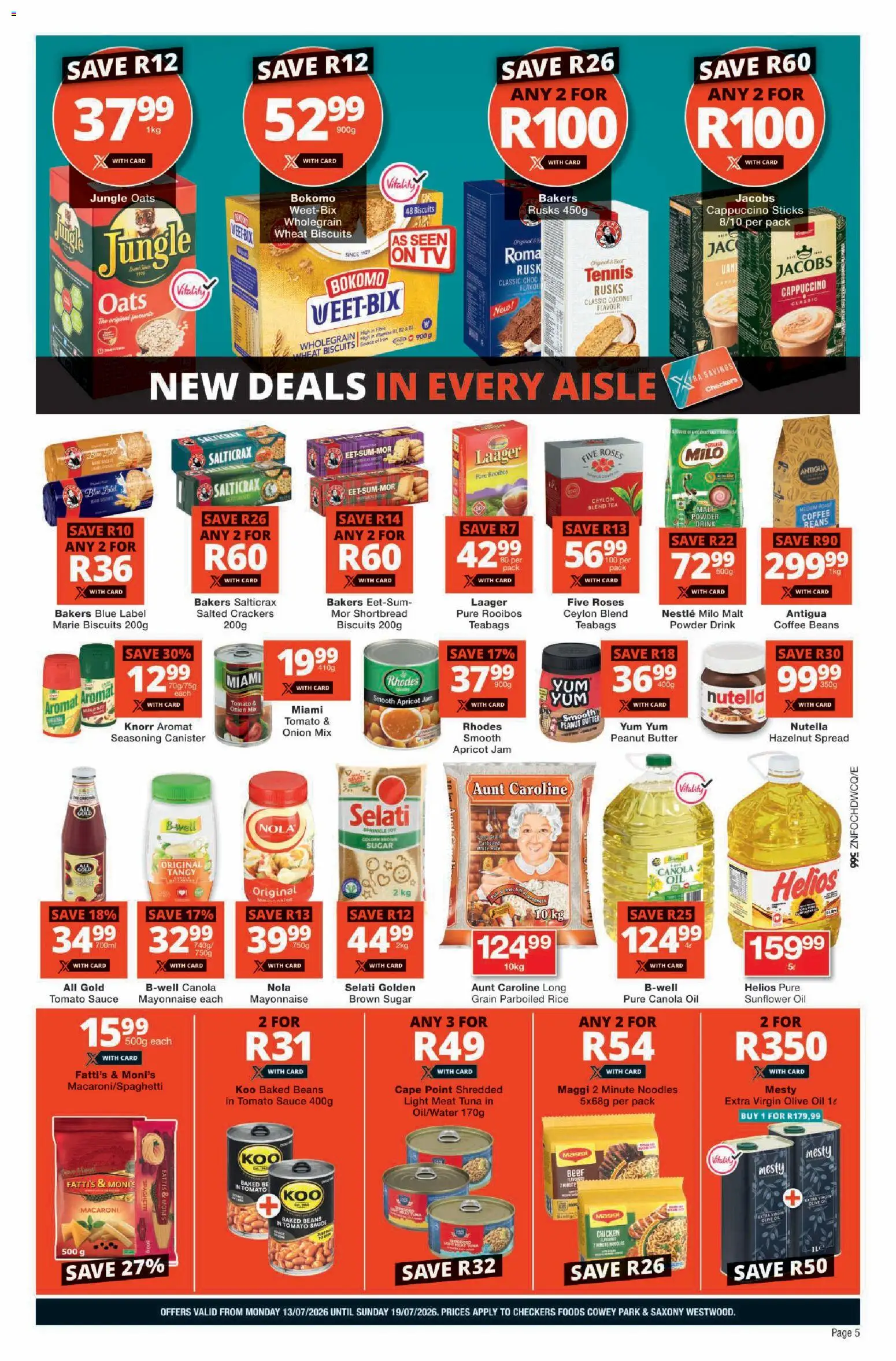 New Checkers catalogue – valid from 13/07/2026 | Page: 5 | Products: Baked beans, Coffee, Rice, Sauce