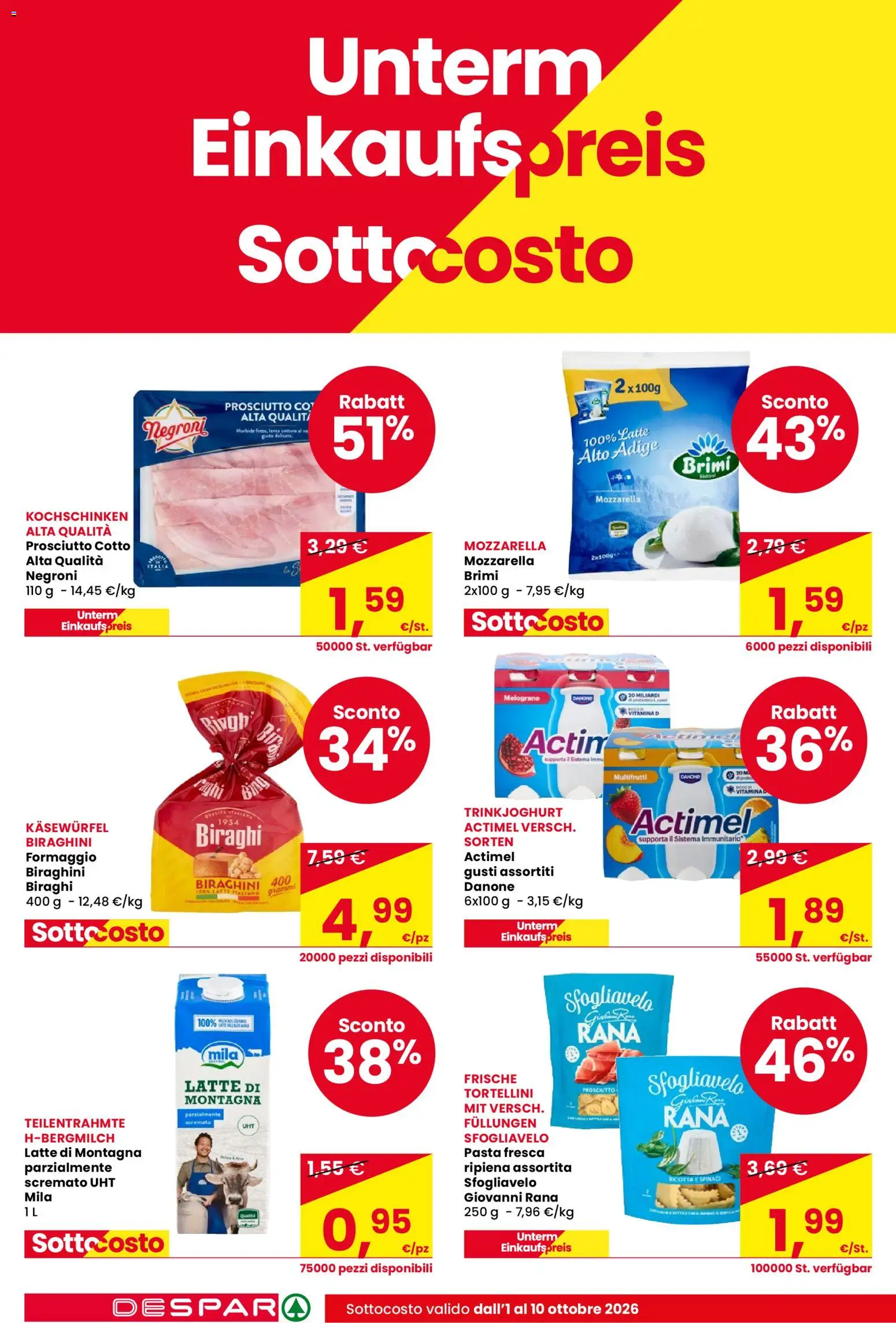 Volantino Despar del 01/10/2026 | Pagina: 2 | Prodotti: Latte, Formaggio, Prosciutto, Pasta