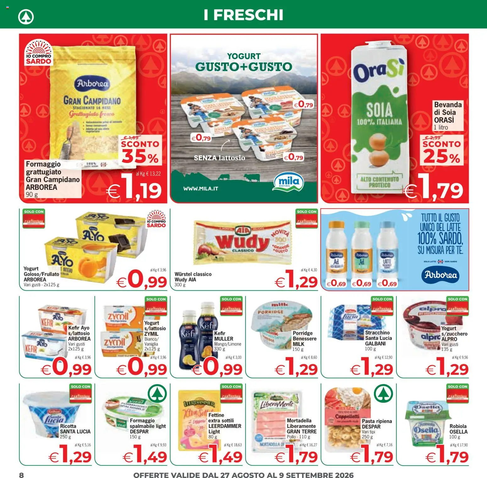 Volantino Eurospar del 27/08/2026 | Pagina: 8 | Prodotti: Pollo, Formaggio, Pasta, Ricotta