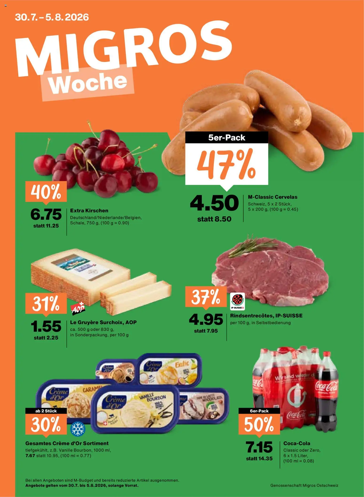 Migros aktionen – gültig ab 30.07.2026 | Seite: 1 | Produkte: Coca Cola, Vanille, Kirschen, Bourbon
