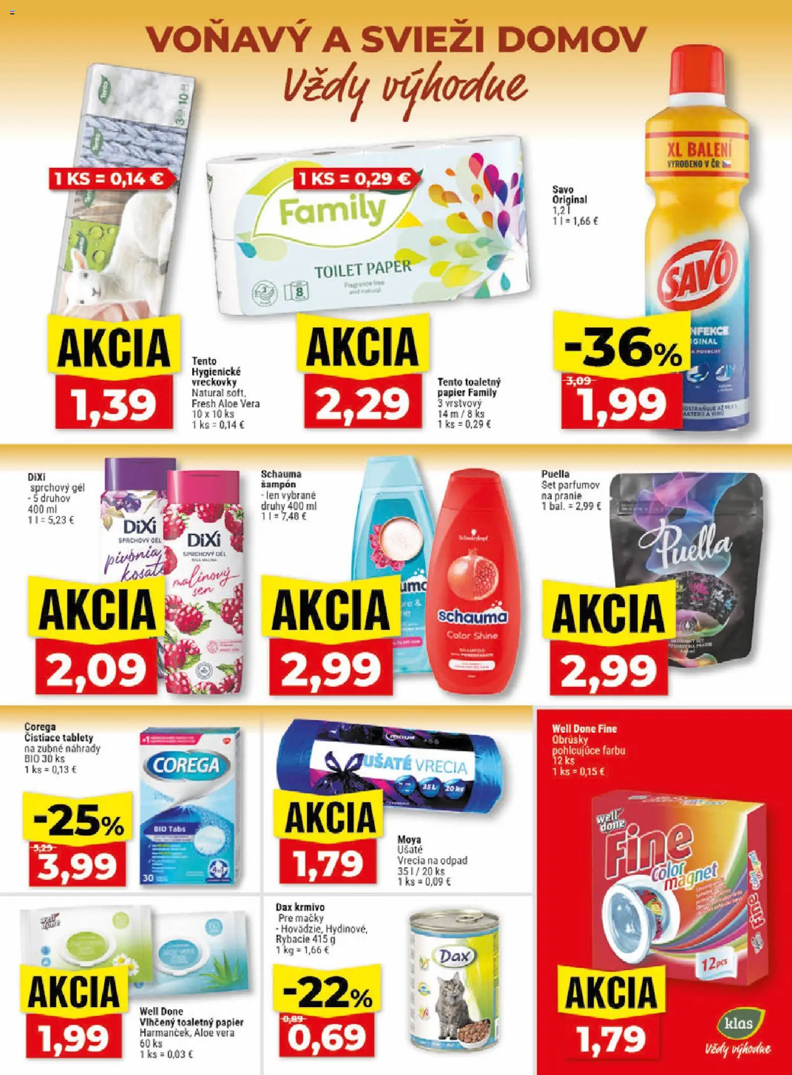 Nové Klas akcie – leták je platný od 14.09.2026 | Strana: 18 | Produkty: Aloe Vera, Savo, Šampón, Vreckovky