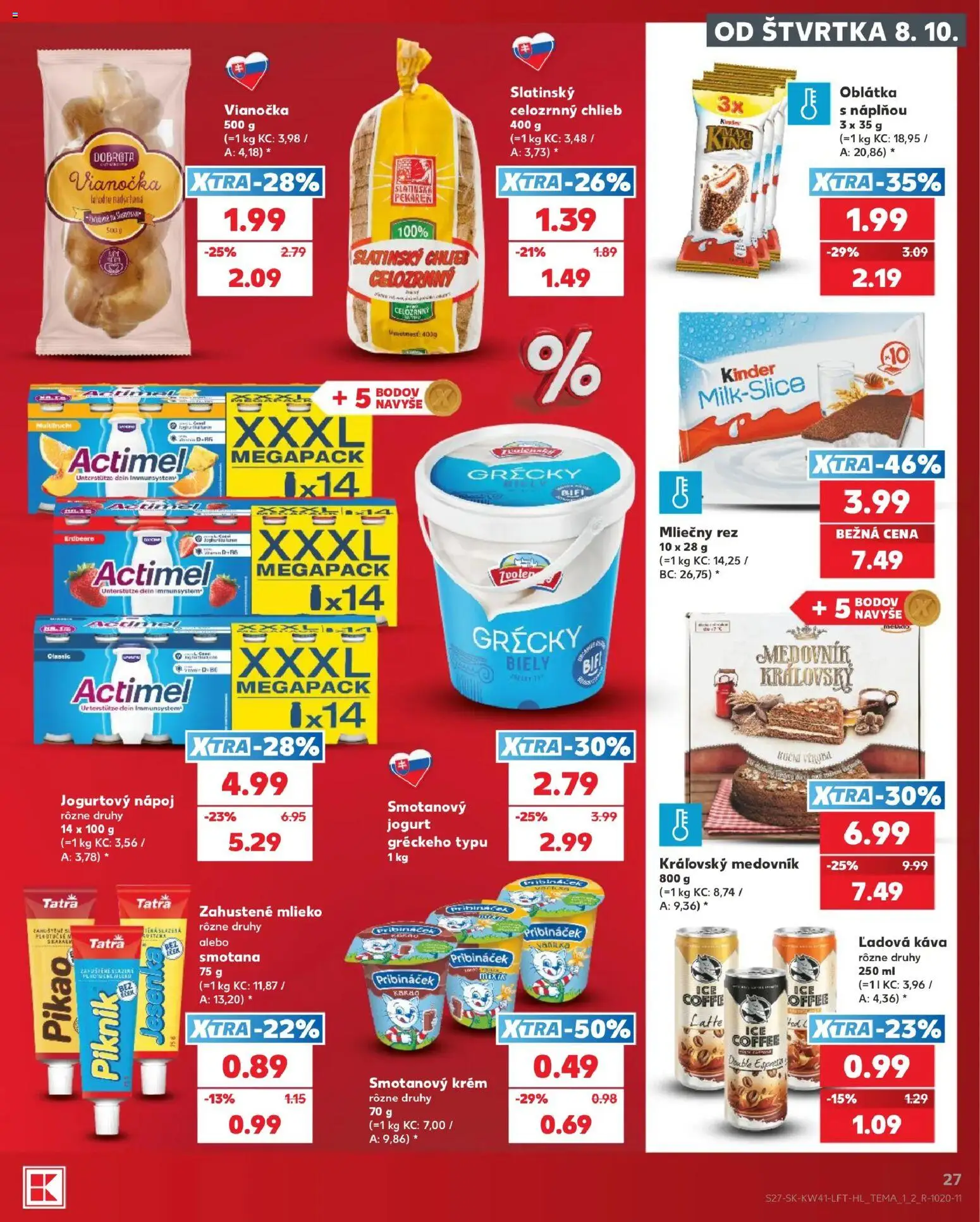 Nové Kaufland akcie – leták je platný od 08.10.2026 | Strana: 27 | Produkty: Pekáreň, Kinder, Actimel, Kakao