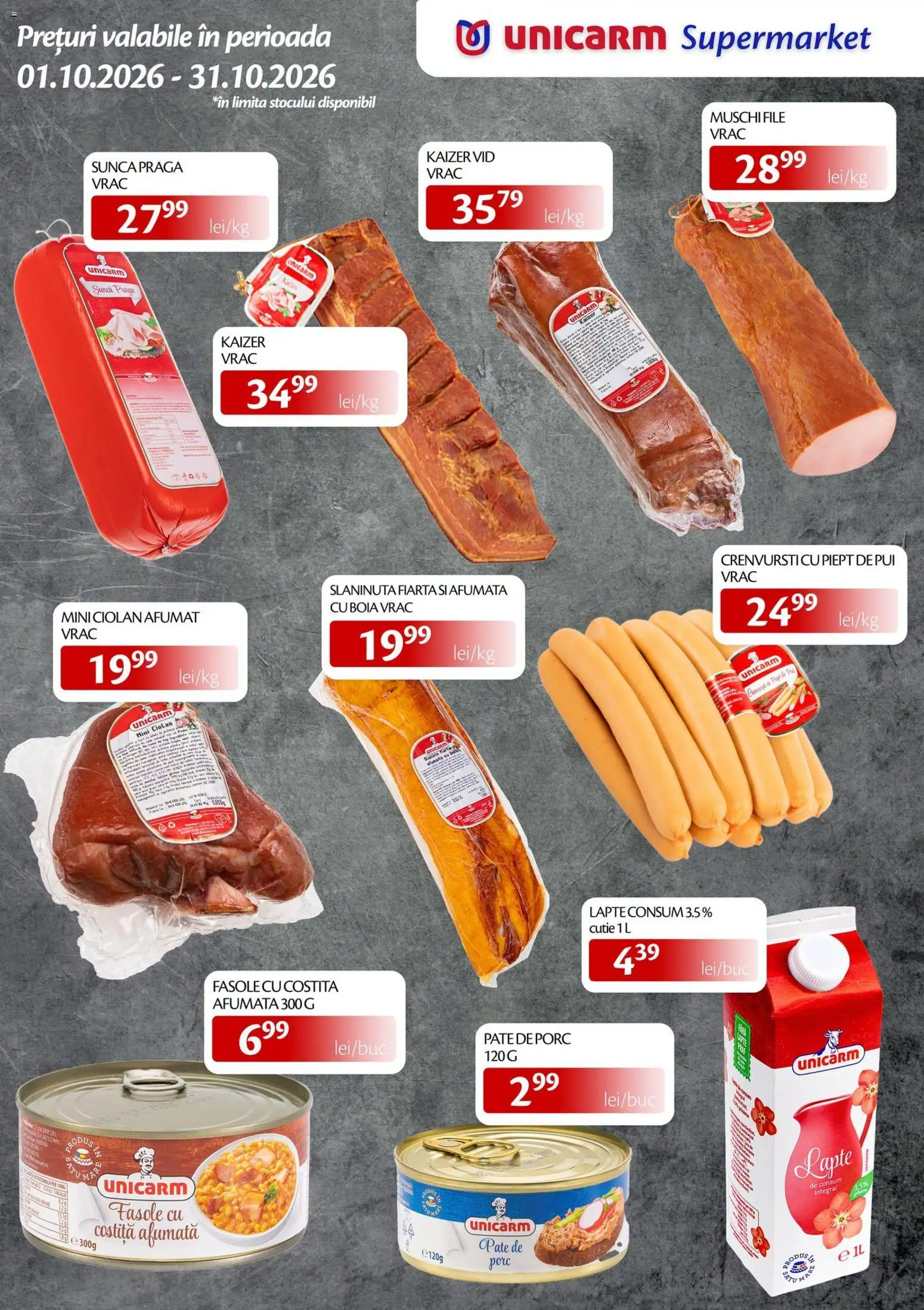 Noul catalog Unicarm – valabil de la 01.10.2026 | Pagină: 3 | Produse: Pui, Crenvurști, Lapte, Șuncă