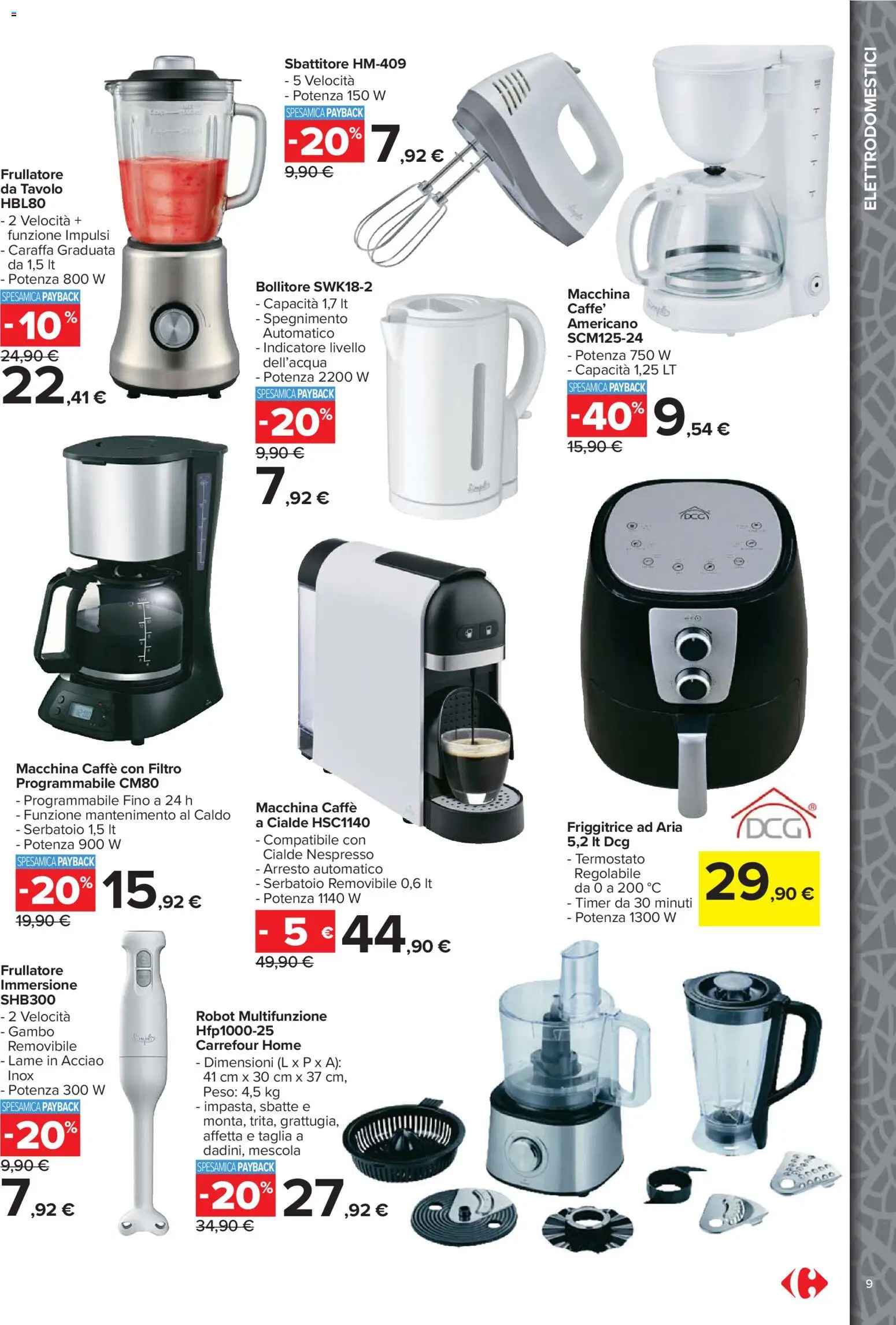 Volantino Carrefour del 23.03.2026 | Pagina: 9 | Prodotti: Caraffa, Frullatore, Sbattitore, Tavolo
