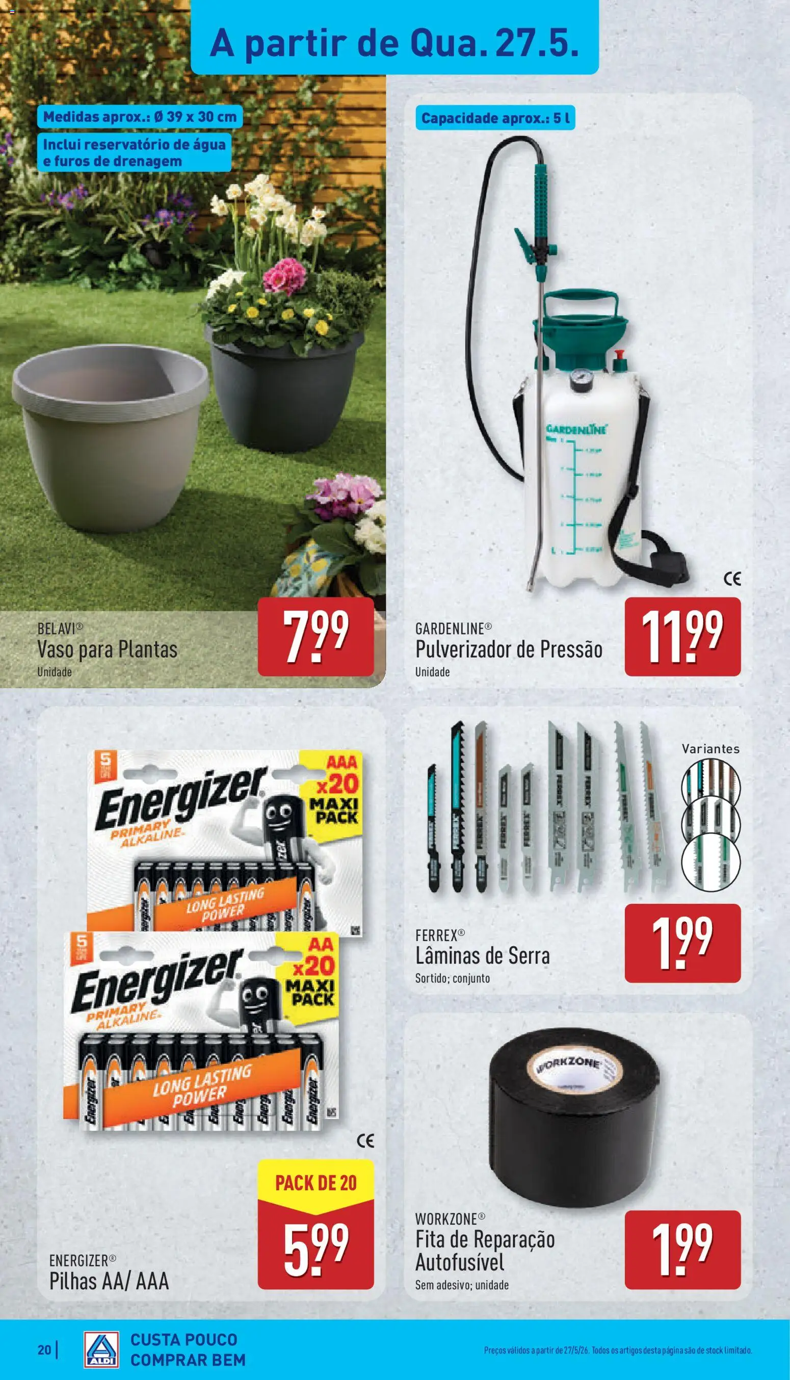 Aldi folheto │ válido de 25.05.2026 | Página: 20 | Produtos: Agua, Pilhas, Vaso
