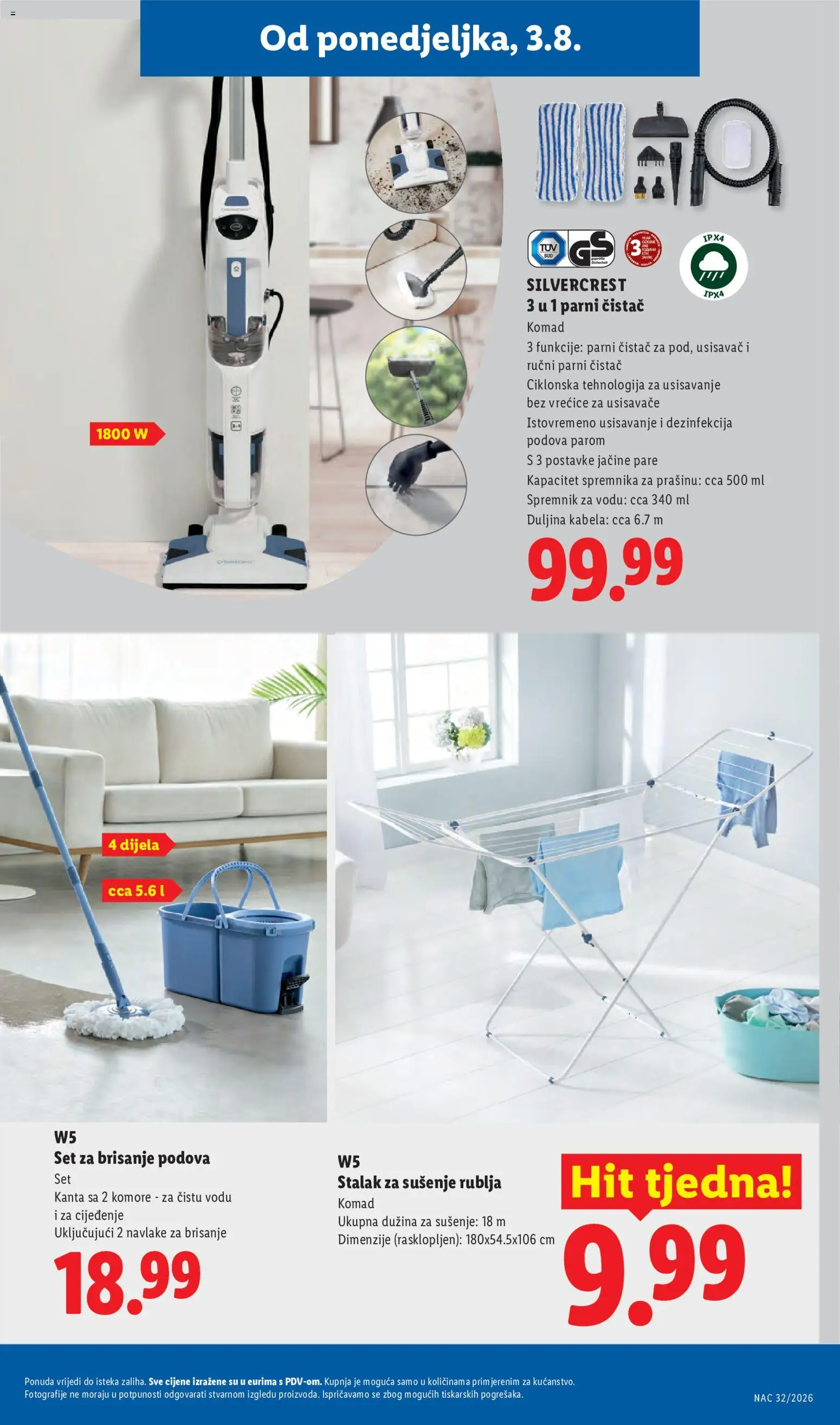 Lidl katalog | vrijedi od 03.08.2026 | Stranica: 23 | Proizvodi: Usisavač, Mop, Stalak, Parni čistač