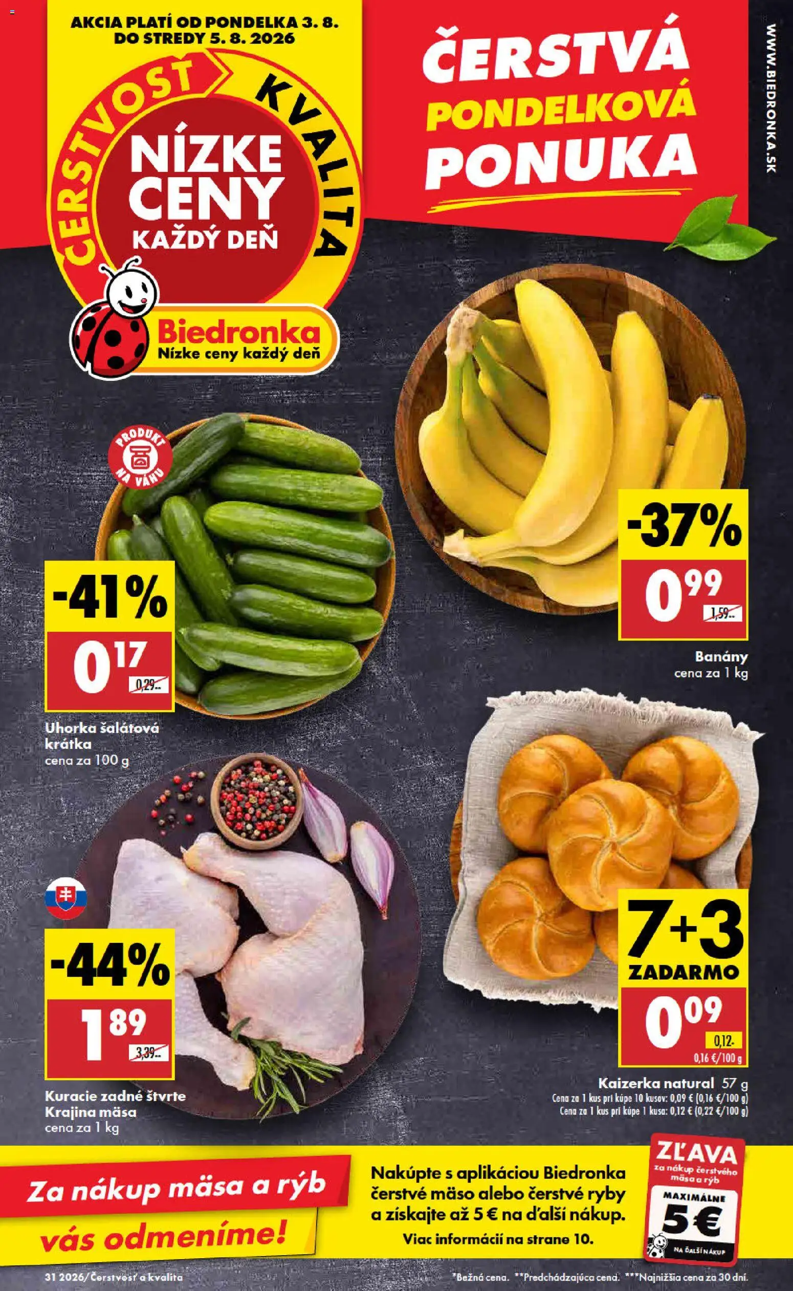 Nové Biedronka akcie – leták je platný od 03.08.2026 | Strana: 1 | Produkty: Banány, Ryby
