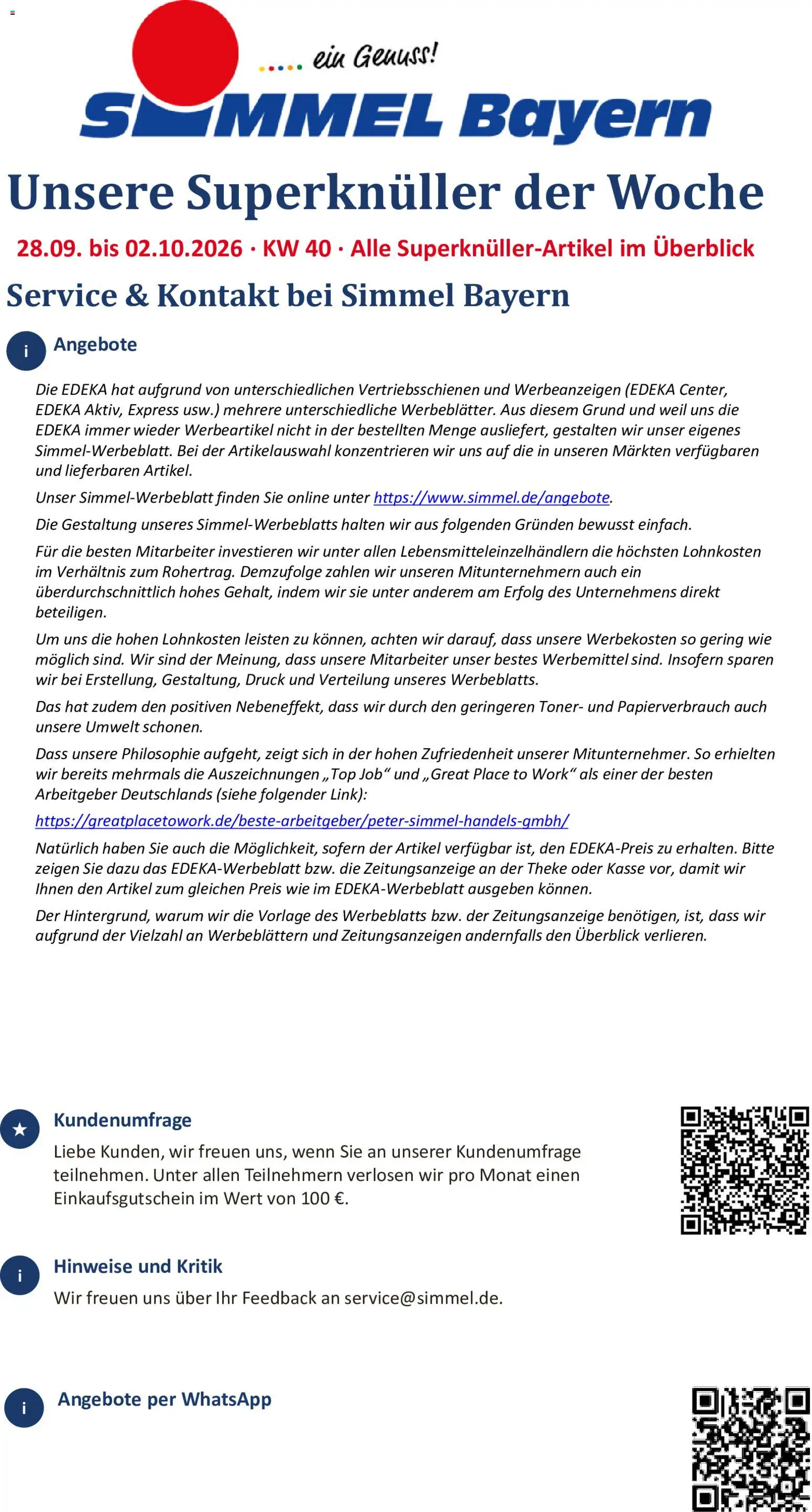 Simmel Bayern Montag, 28. September Aktionspreise