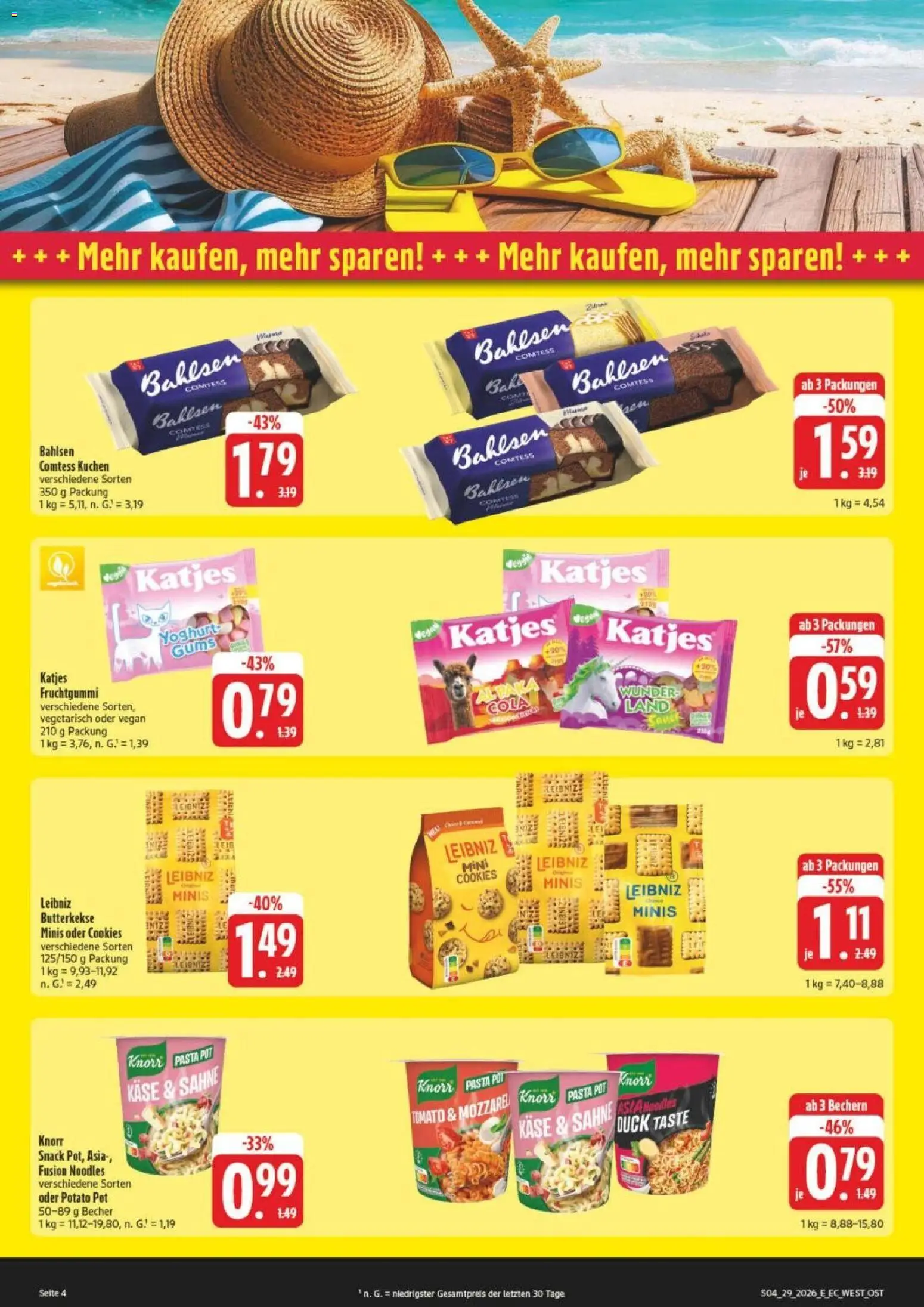 Edeka Prospekt Verrückter Preis – gültig ab 13.07.2026 | Seite: 4 | Produkte: Käse, Butterkekse, Pasta, Kuchen