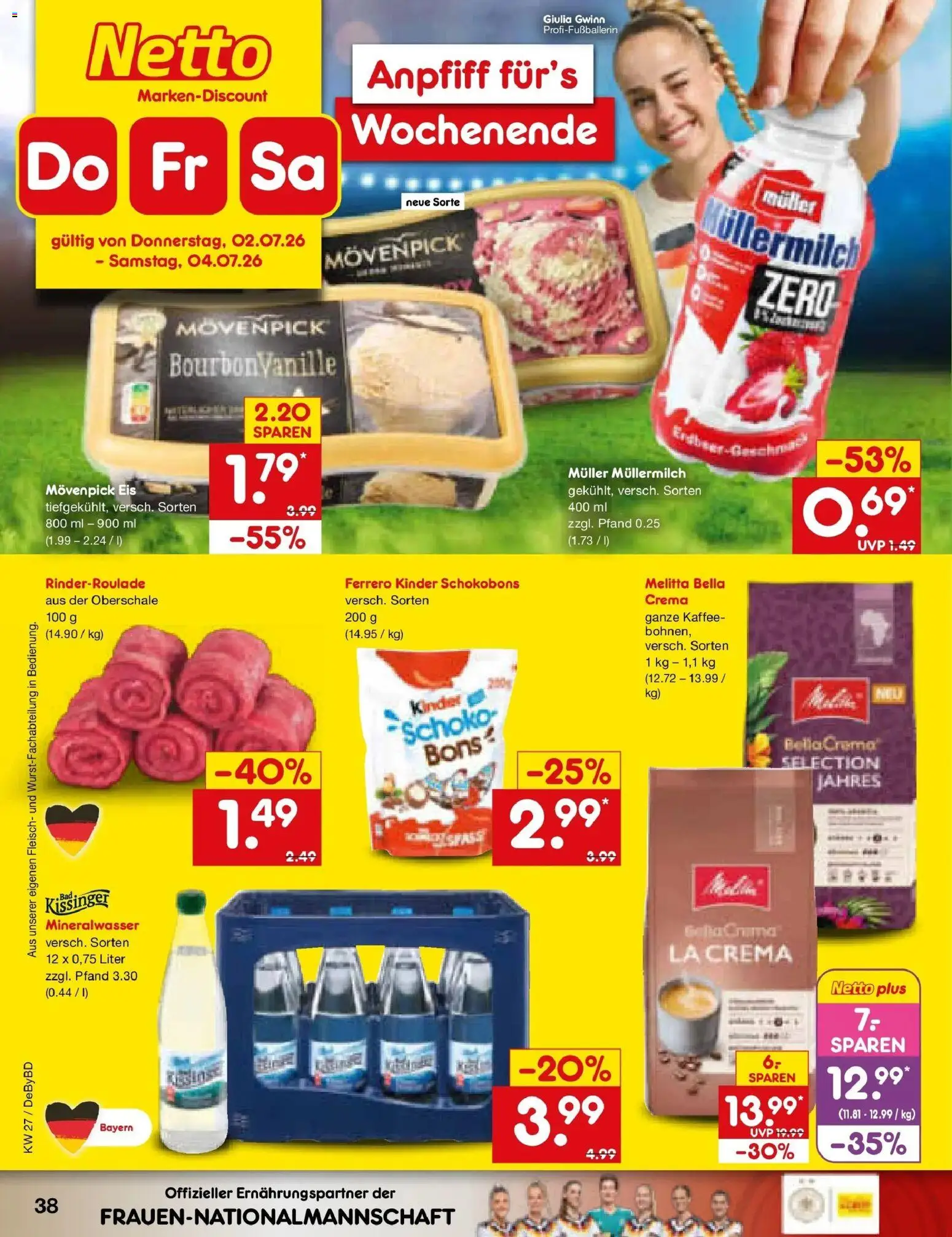 Netto Marken-Discount Prospekt Buttenwiesen – gültig ab 29.06.2026 | Seite: 56 | Produkte: Melitta, Mineralwasser, Müllermilch, Eis