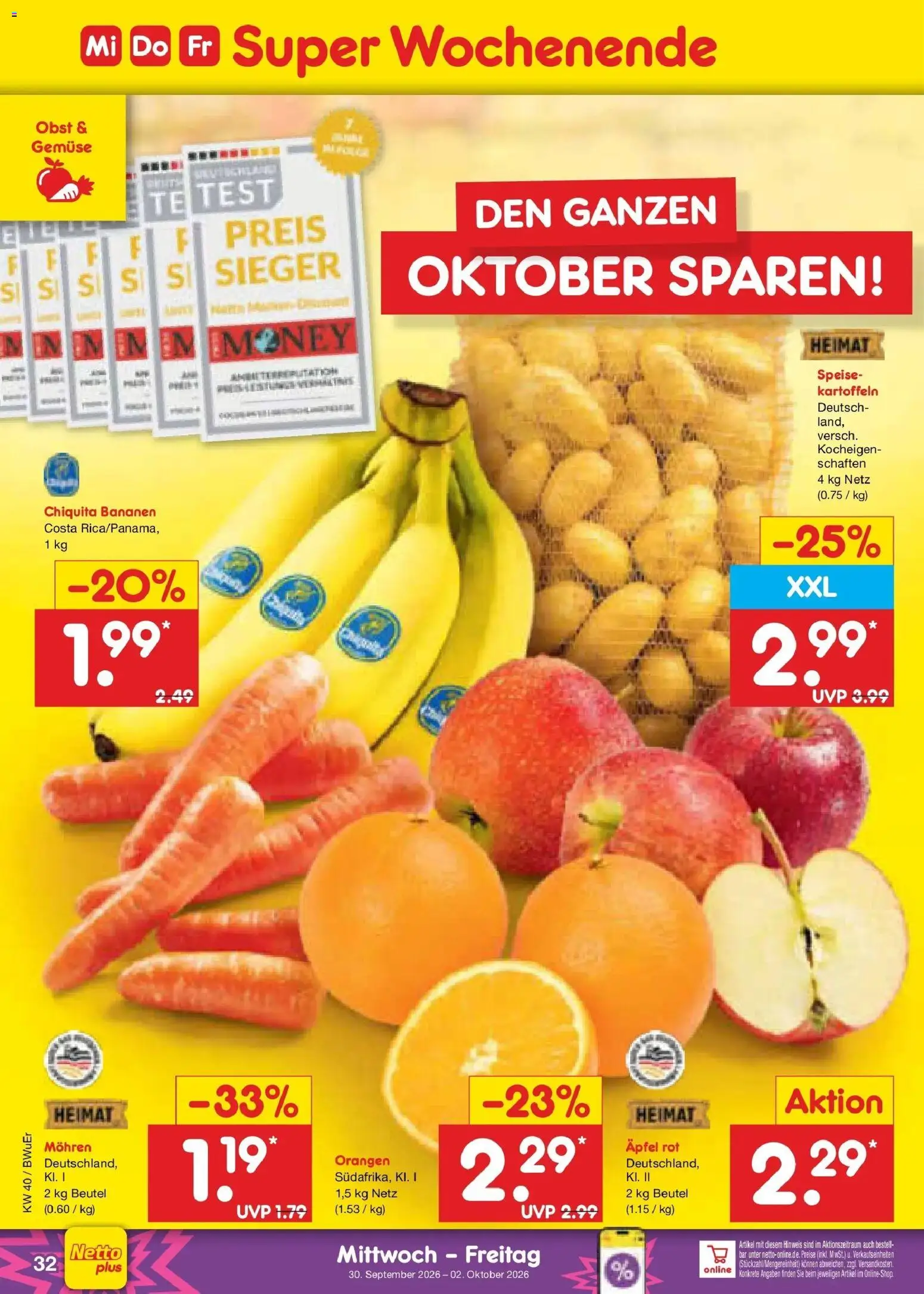 Netto Marken-Discount Prospekt Nordhausen – gültig ab 28.09.2026 | Seite: 50 | Produkte: Äpfel, Bananen, Orangen, Mohren