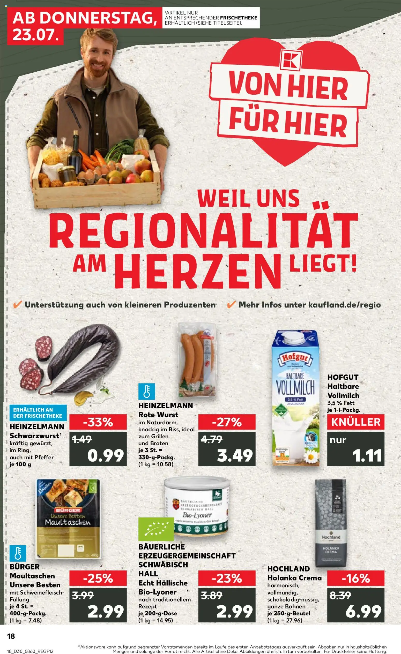 Kaufland Německo leták - Stuttgart od 23.07.2026 | Strana: 18 | Produkty: Burger, Crema
