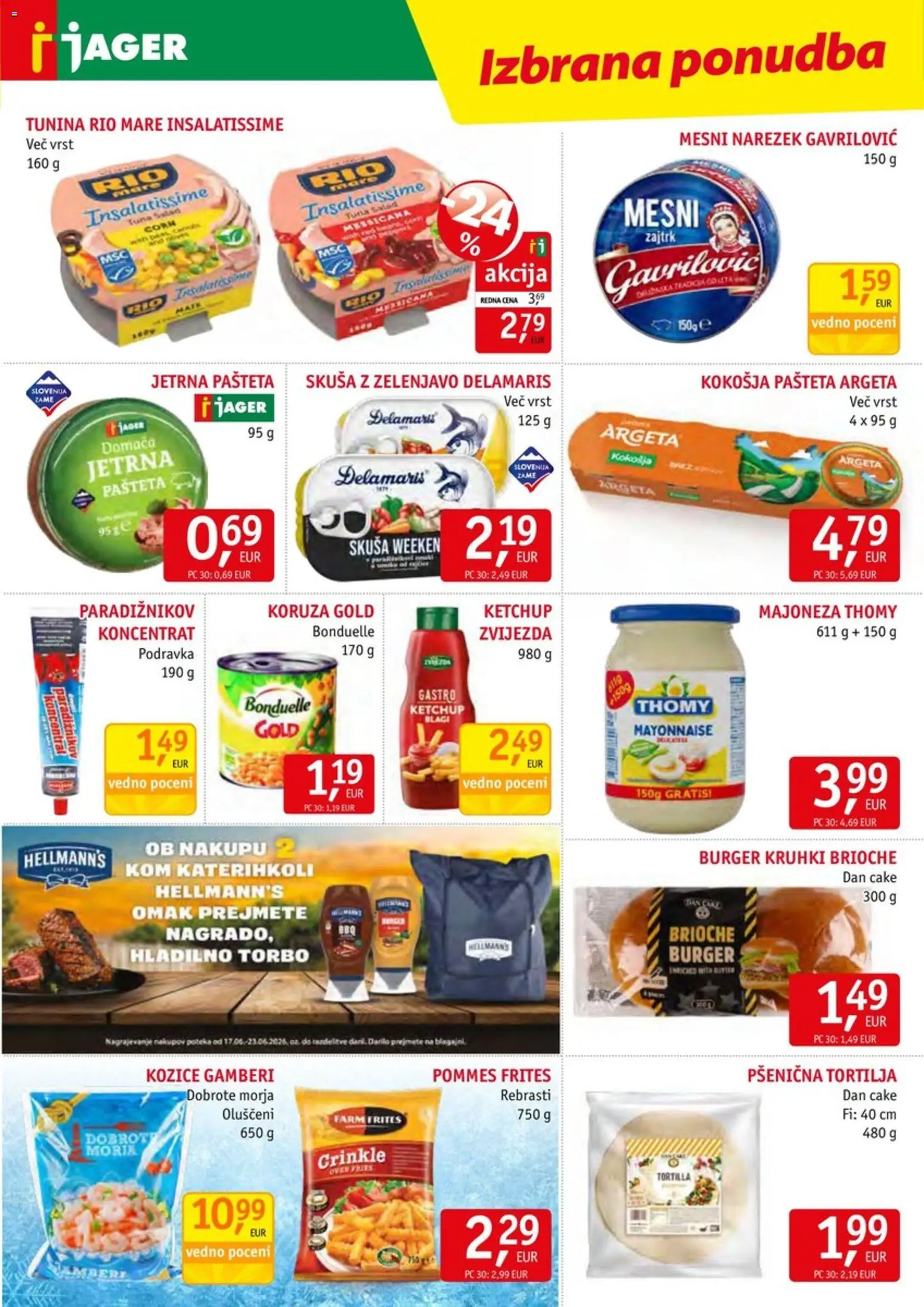 Novi Jager katalog ponudbe – veljaven od 17.06.2026 | Stran: 9 | Izdelki: Kozice, Tuna, Narezek, Majoneza