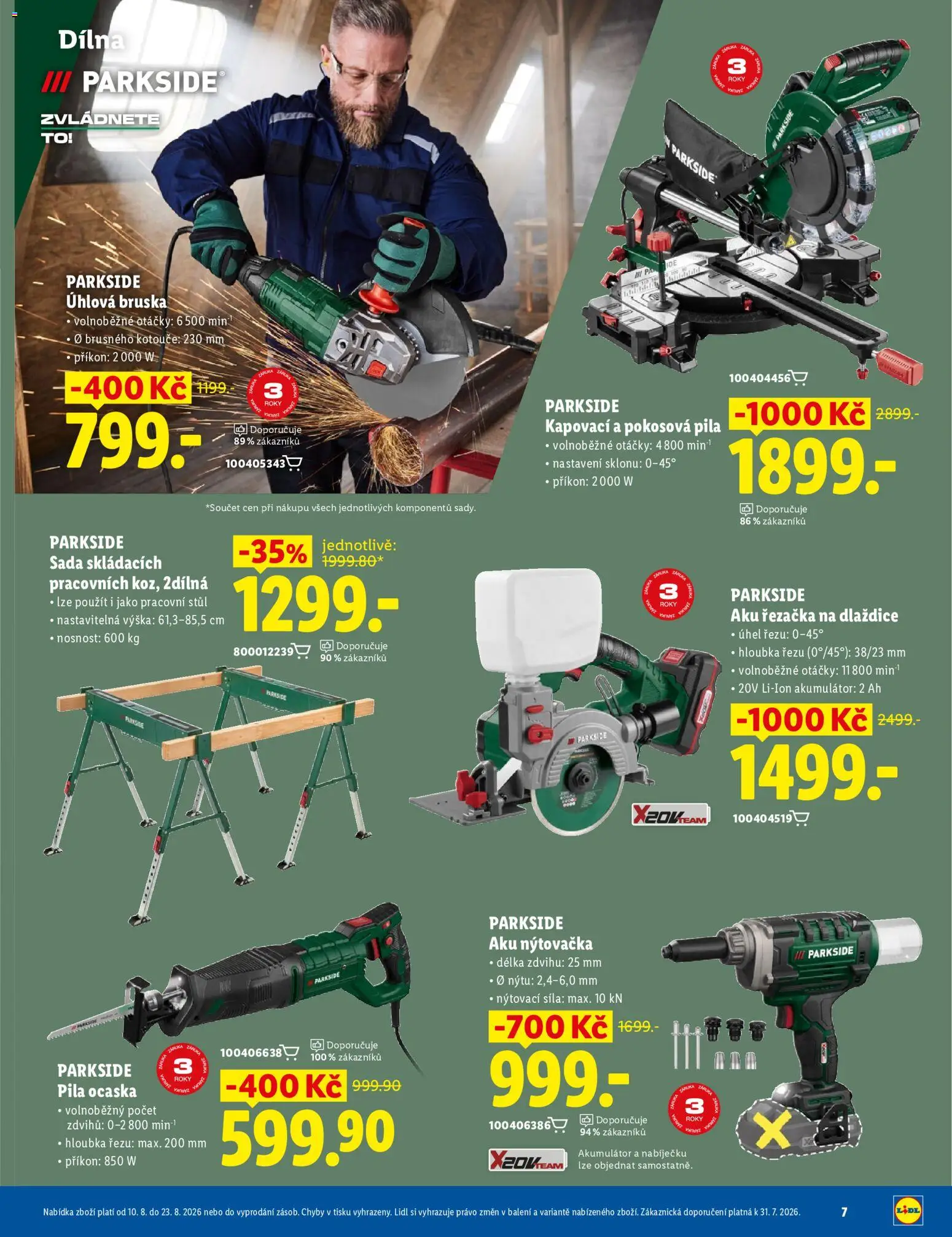 Lidl magazín od 10.08.2026 | Strana: 7 | Produkty: Pokosová pila, Stůl, Pila, Úhlová bruska