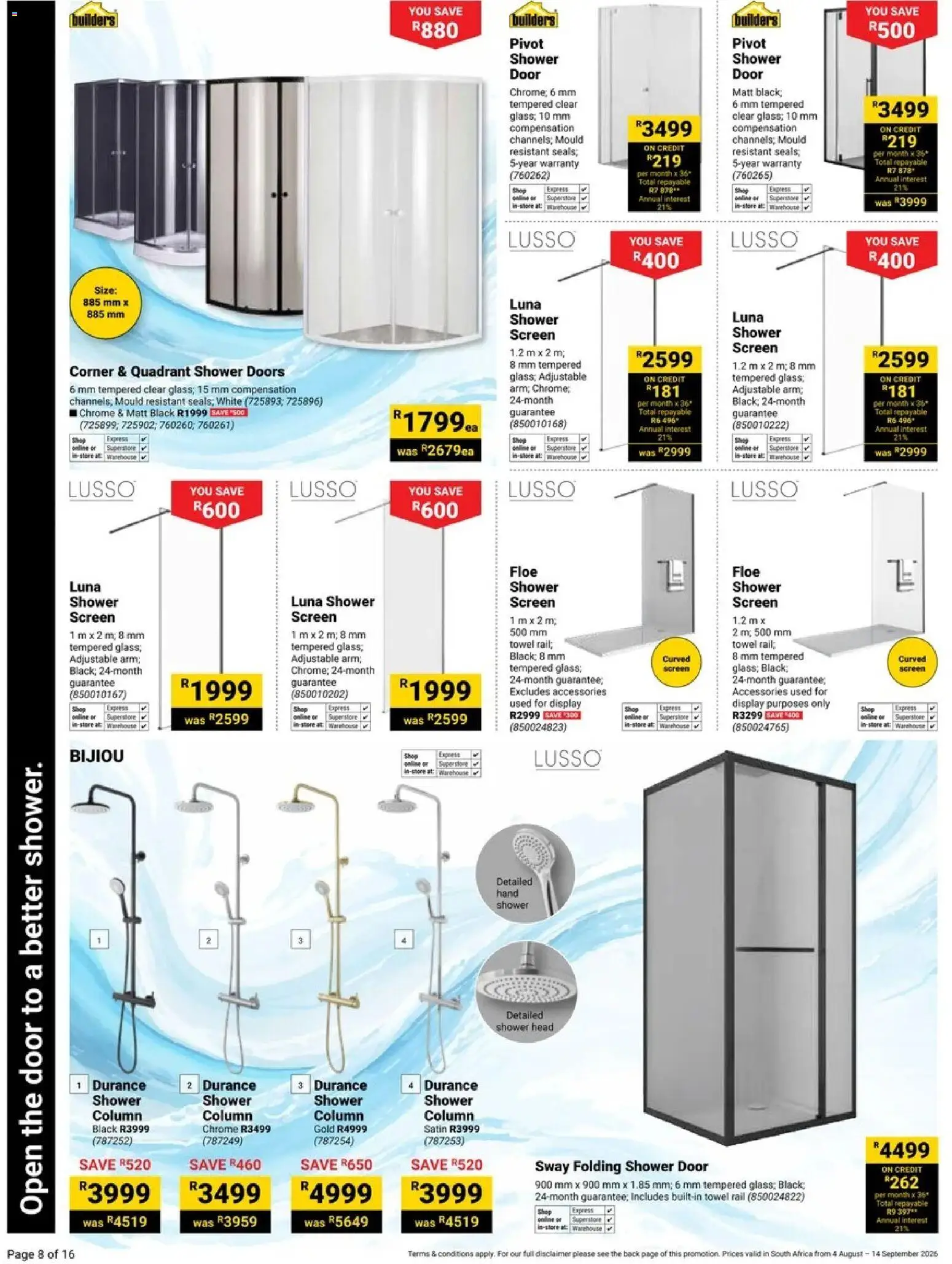 New Builders catalogue – valid from 04/08/2026 | Page: 8 | Products: Shower, Towel, Shower column