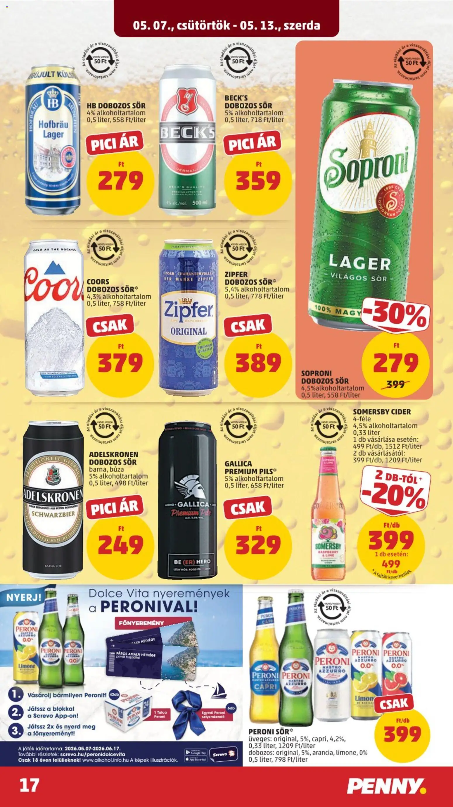 PENNY akciós ujság - amely érvényes a következő dátumtól: 07.05.2026 | Oldal: 20 | Termékek: Lime, Játék, Cider, Sör