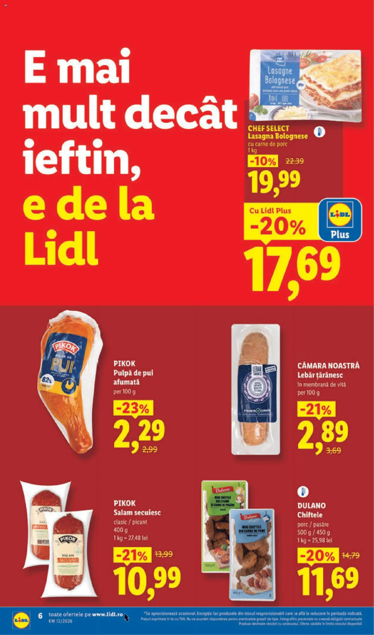 Noul catalog Lidl – valabil de la 16.03.2026 | Pagină: 6 | Produse: Hacıyatmaz Kedi Oyuncağı, Lasagna, Carne De Porc, Chiftele