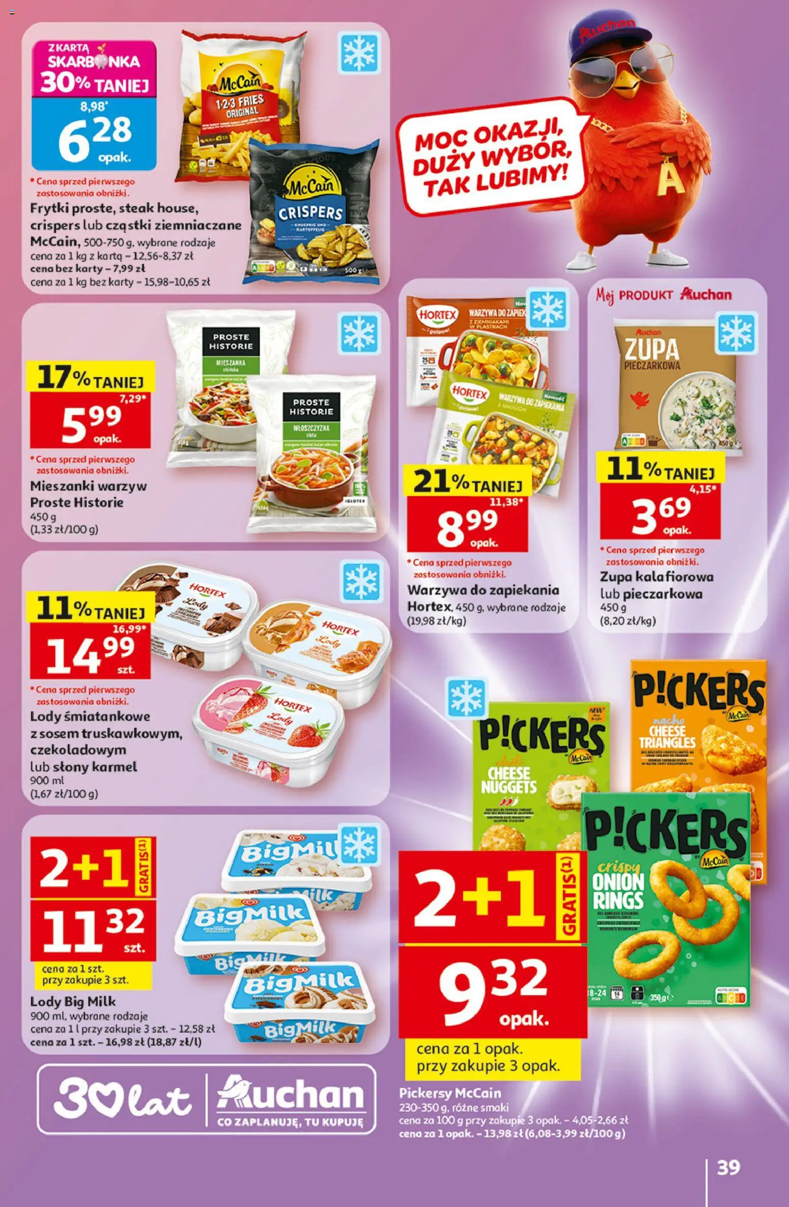 Auchan gazetka - 30 Lat Hipermarket od 07.05.2026 | Strona: 39 | Produkty: Karta, Big Milk, Nuggets, Frytki
