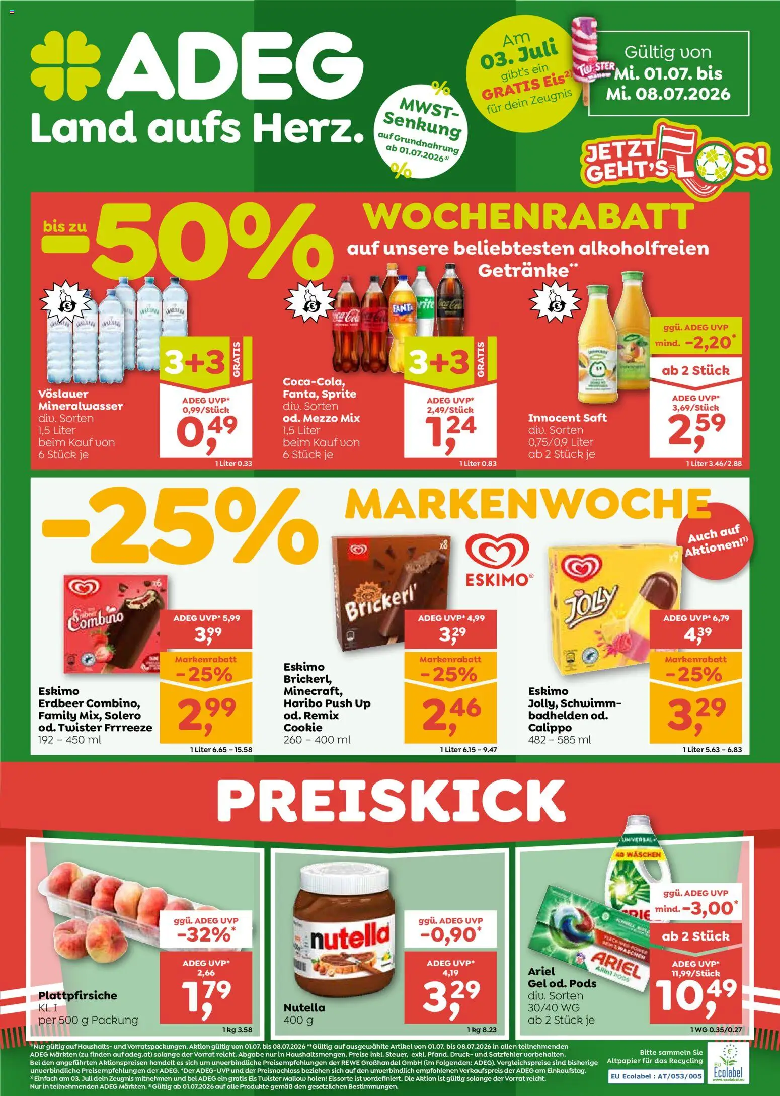 ADEG Flugblatt gültig ab 01.07.2026 | Seite: 1 | Produkte: Eis, Saft