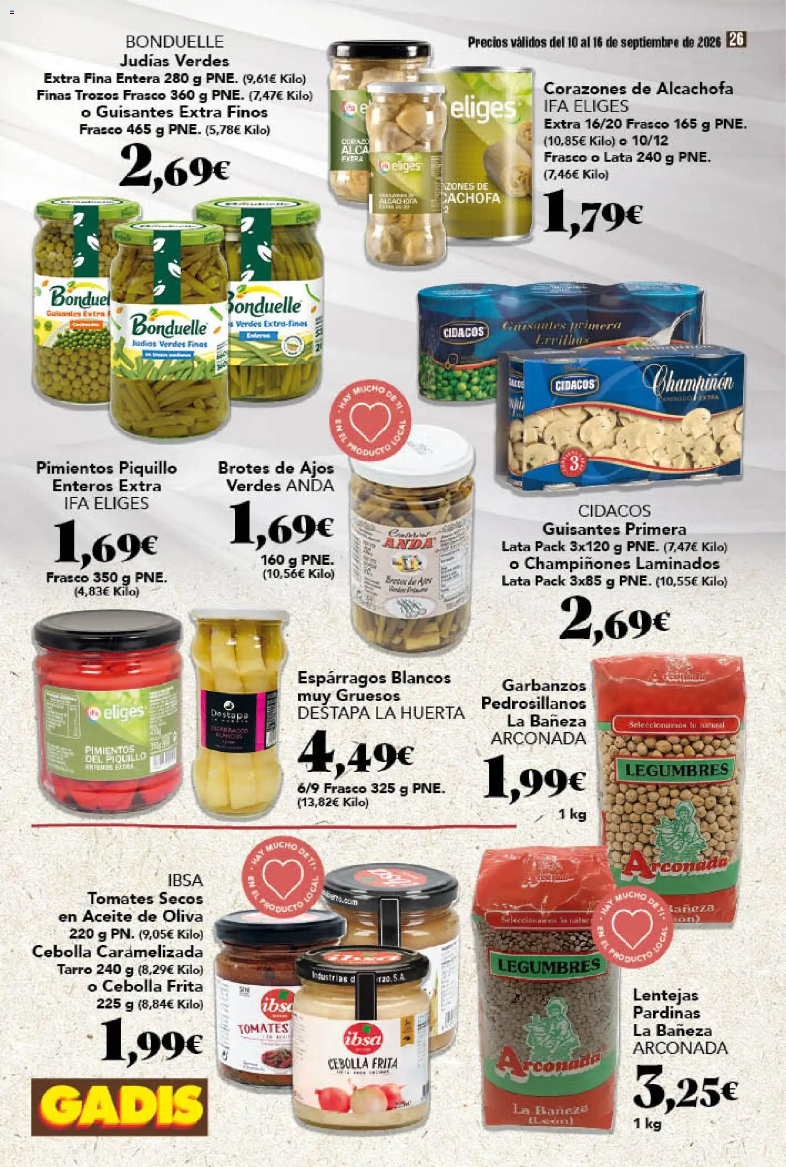 Gadis folleto │ válido desde el 10/09/2026 | Página: 26 | Productos: Tomates, Cebolla, Legumbres, Tomates secos