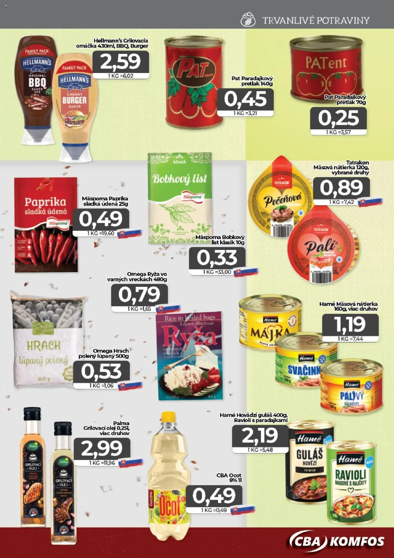 Nové CBA Komfos akcie – leták je platný od 17.07.2026 | Strana: 7 | Produkty: Paprika, Ryža, Omáčka, Ocot