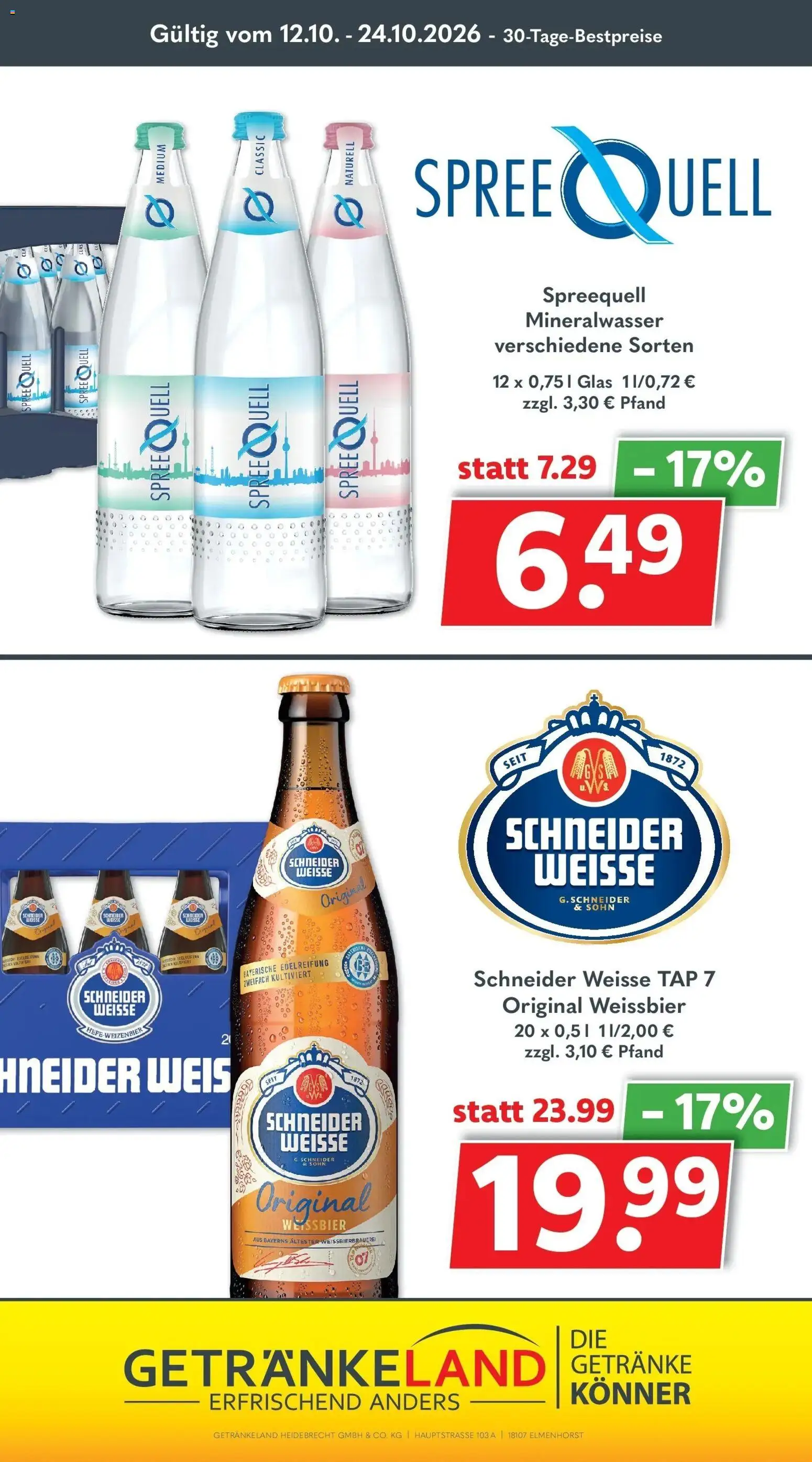 Getränkeland Prospekt Neustrelitz (ab 12.10.2026) zum Blättern | Seite: 7 | Produkte: Weißbier, Mineralwasser