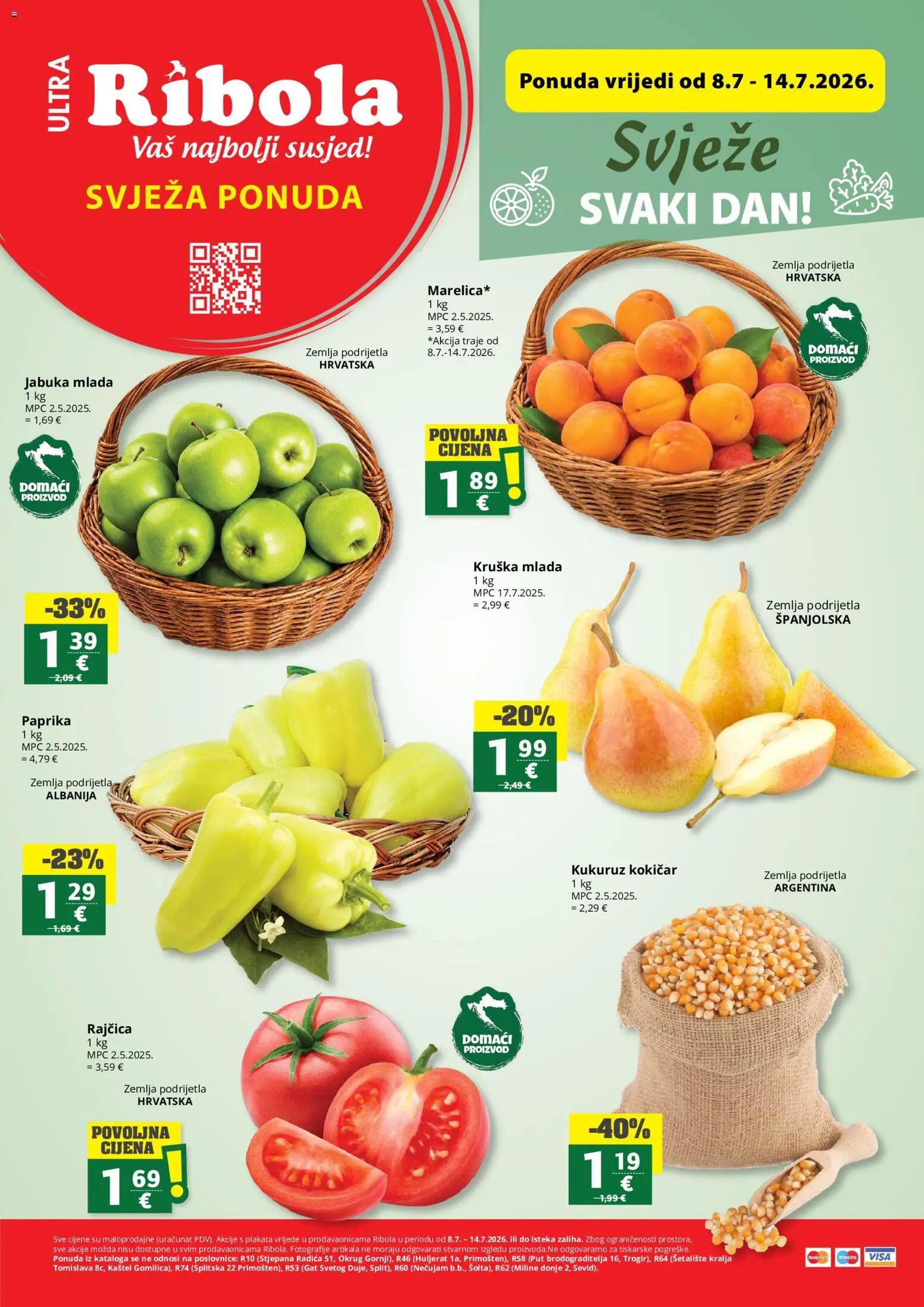 Ribola katalog | vrijedi od 08.07.2026 | Stranica: 1 | Proizvodi: Paprika, Kruška, Rajčica, Jabuka