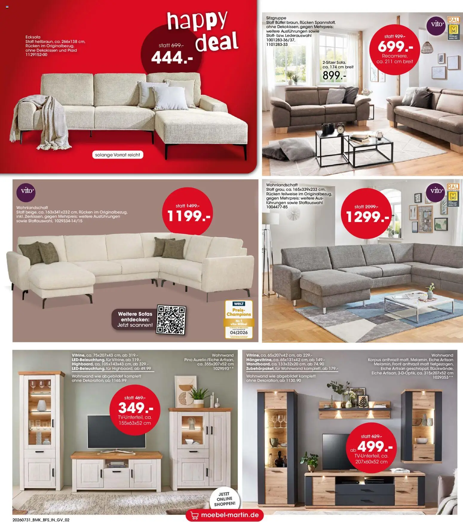 Möbel Martin Prospekt – gültig ab 31.07.2026 | Seite: 2 | Produkte: Wohnlandschaft, Ecksofa, Wohnwand