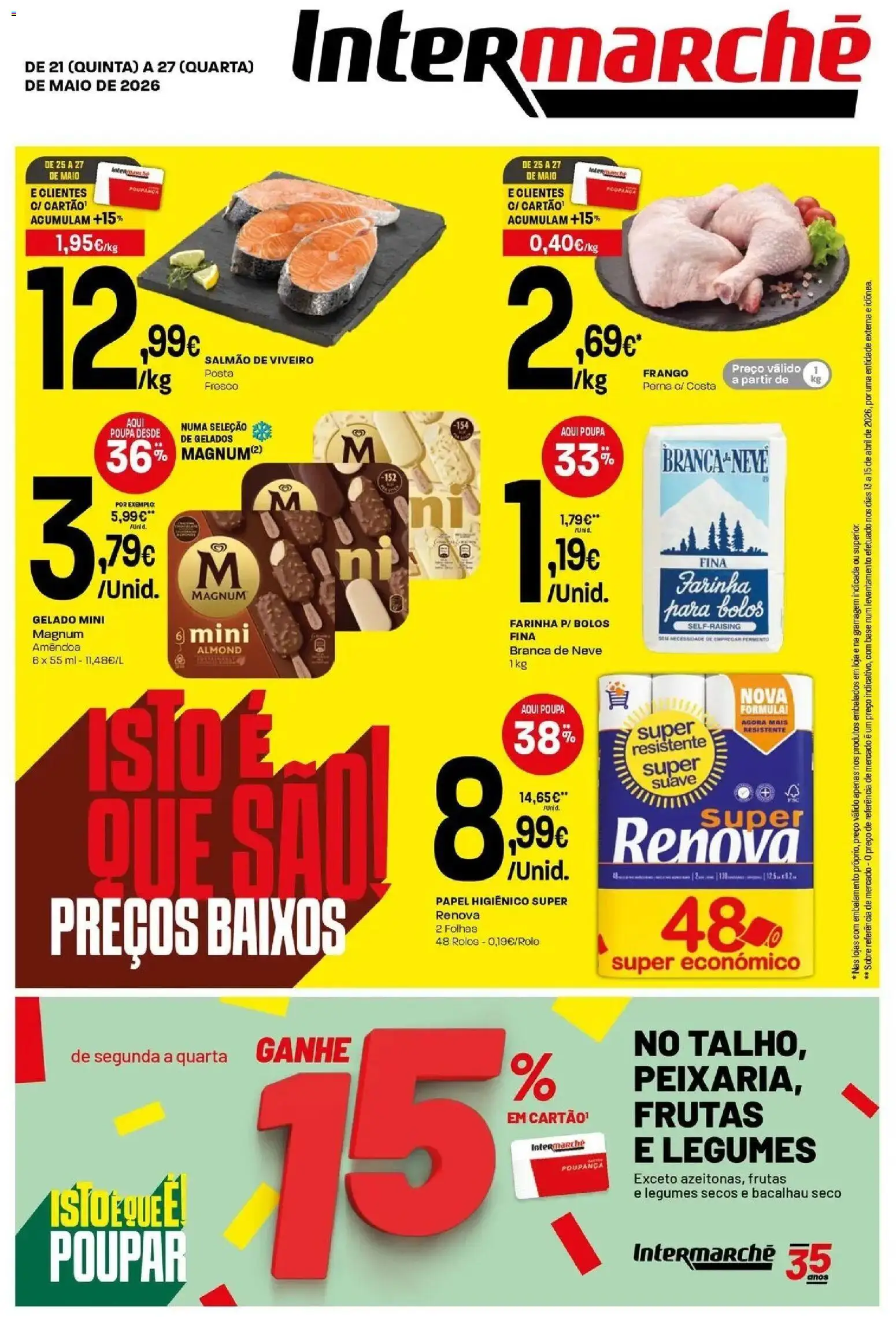 Intermarché - Isto é que são preços BAIXOS! │ válido de 21.05.2026 | Página: 1 | Produtos: Bacalhau, Papel higiénico, Base, Salmão