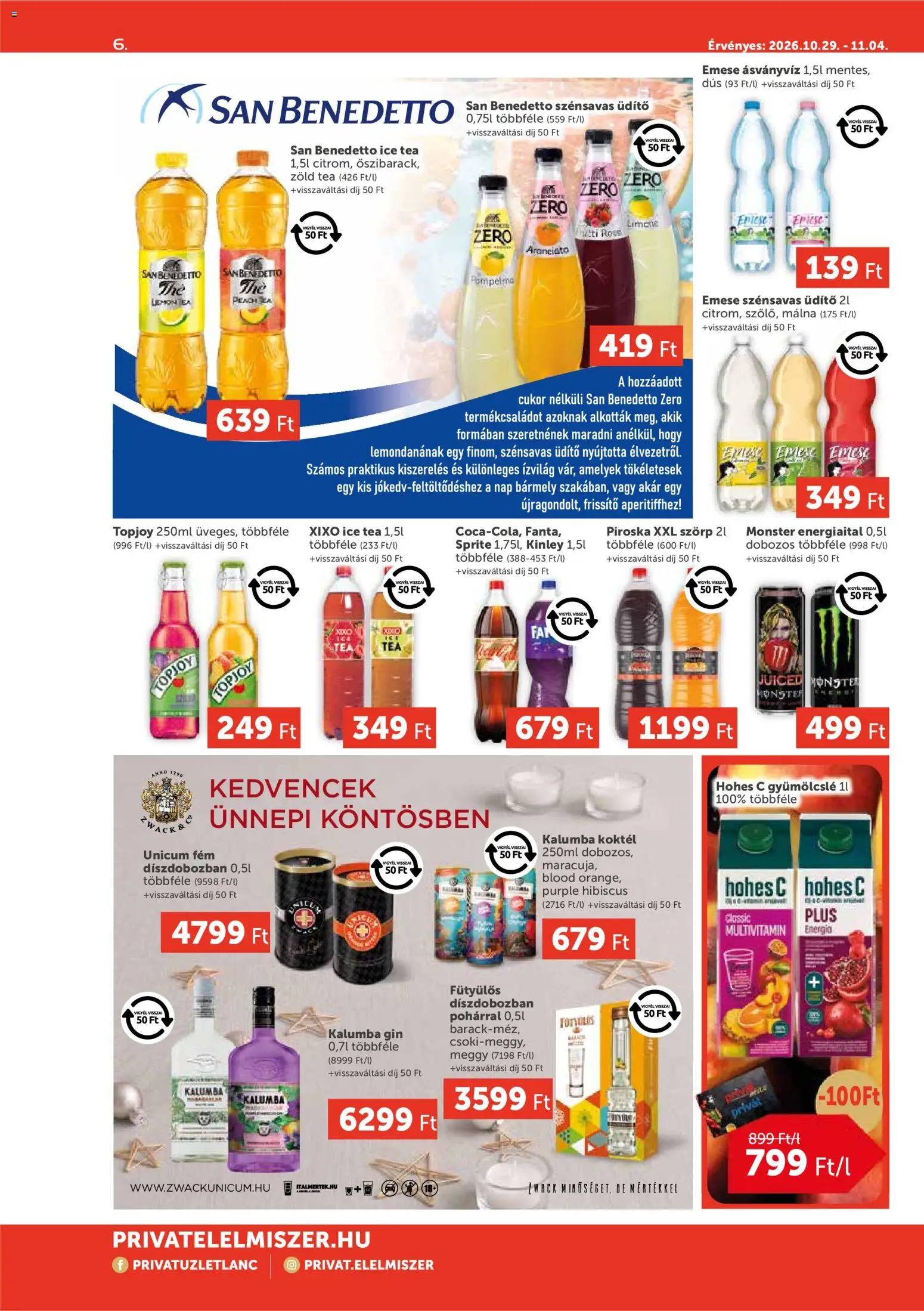 PRIVÁT akciós ujság - amely érvényes a következő dátumtól: 2026.10.29. | Oldal: 6 | Termékek: Kinley, XIXO, Tea, Gin