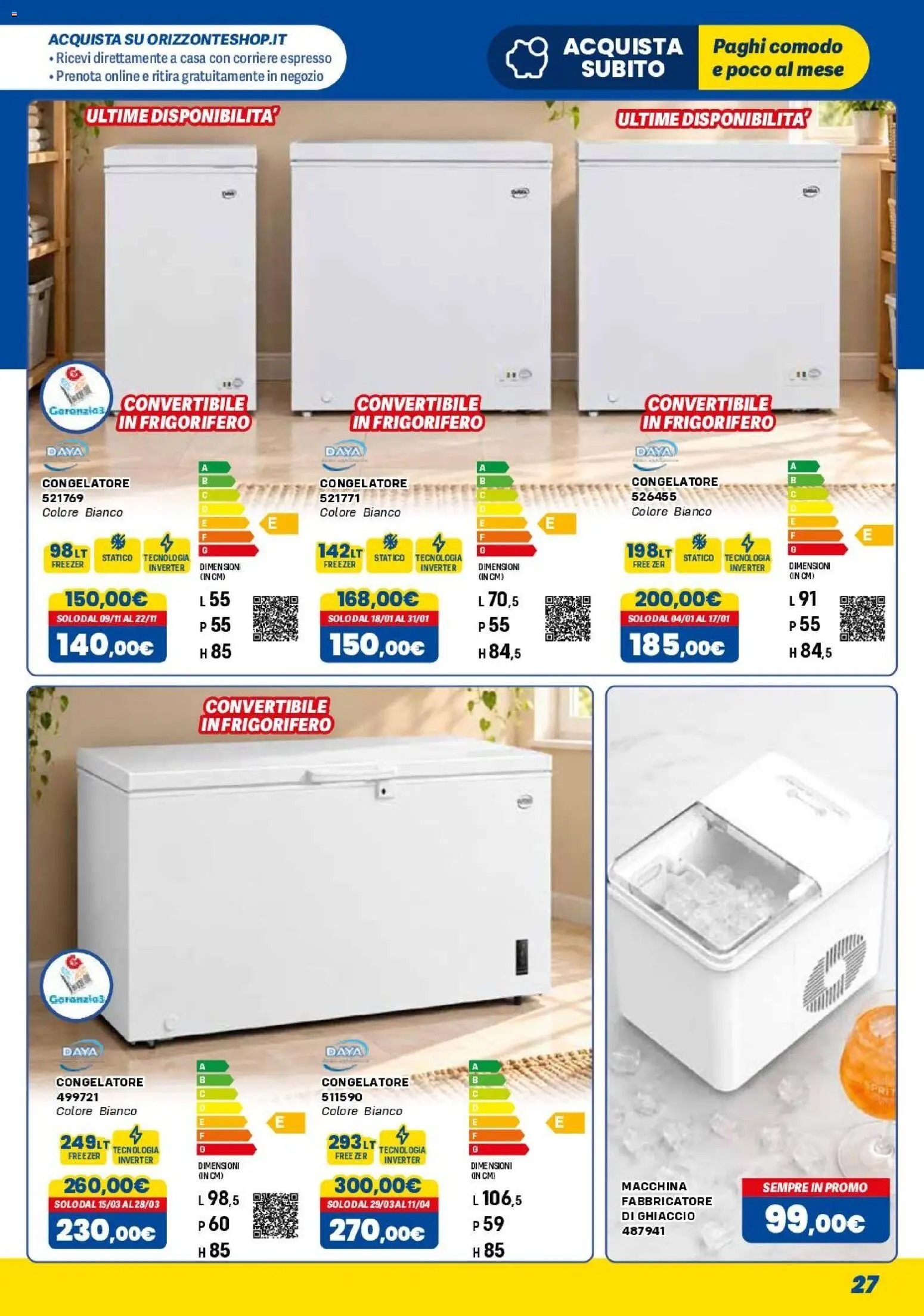 Volantino Orizzonte del 01/11/2026 | Pagina: 27 | Prodotti: Freezer, Frigorifero, Congelatore, Ghiaccio