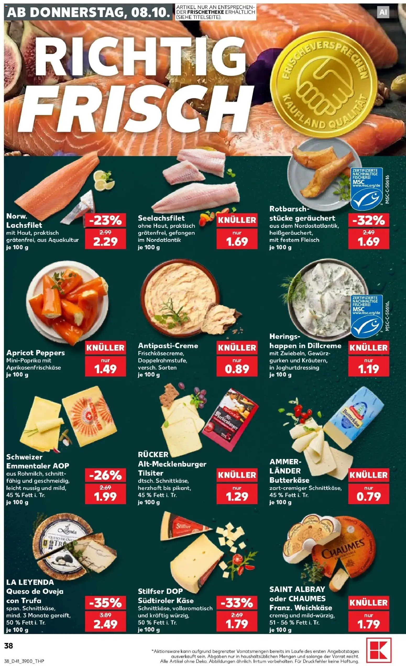 Prospekt Kaufland ab 08.10.2026 » Angebote Online zum Blättern | Seite: 38 | Produkte: Käse, Fleisch, Gurken