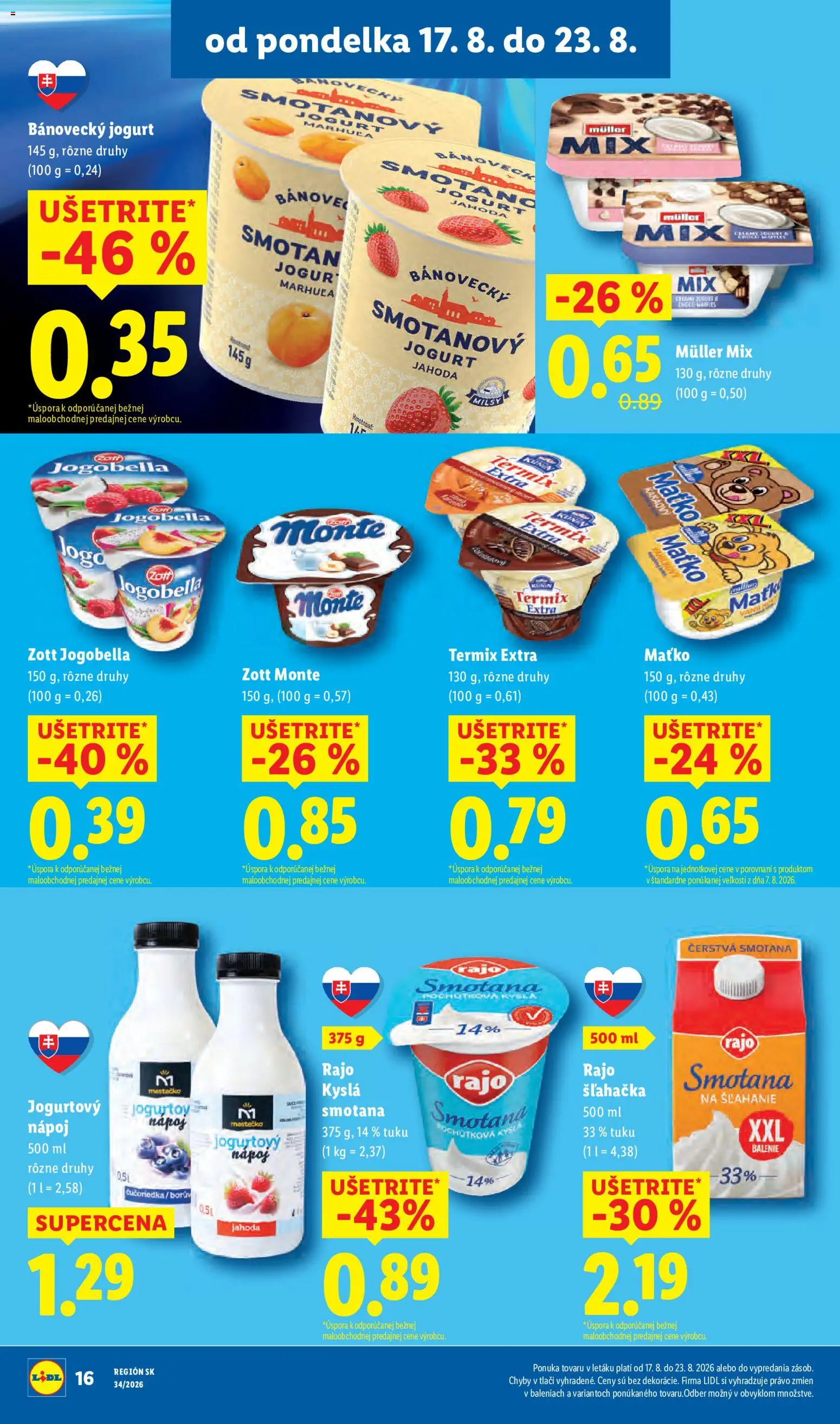 Nové Lidl akcie – leták je platný od 17.08.2026 | Strana: 20 | Produkty: Smotana, Termix, Kyslá smotana, Šľahačka