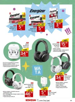 Konzum ponuda - Pregled kataloga iz trgovine Konzum, vrijedi od 17.08.2026 | Stranica: 35 | Proizvodi: Baterija, Lino, Slušalice, USB