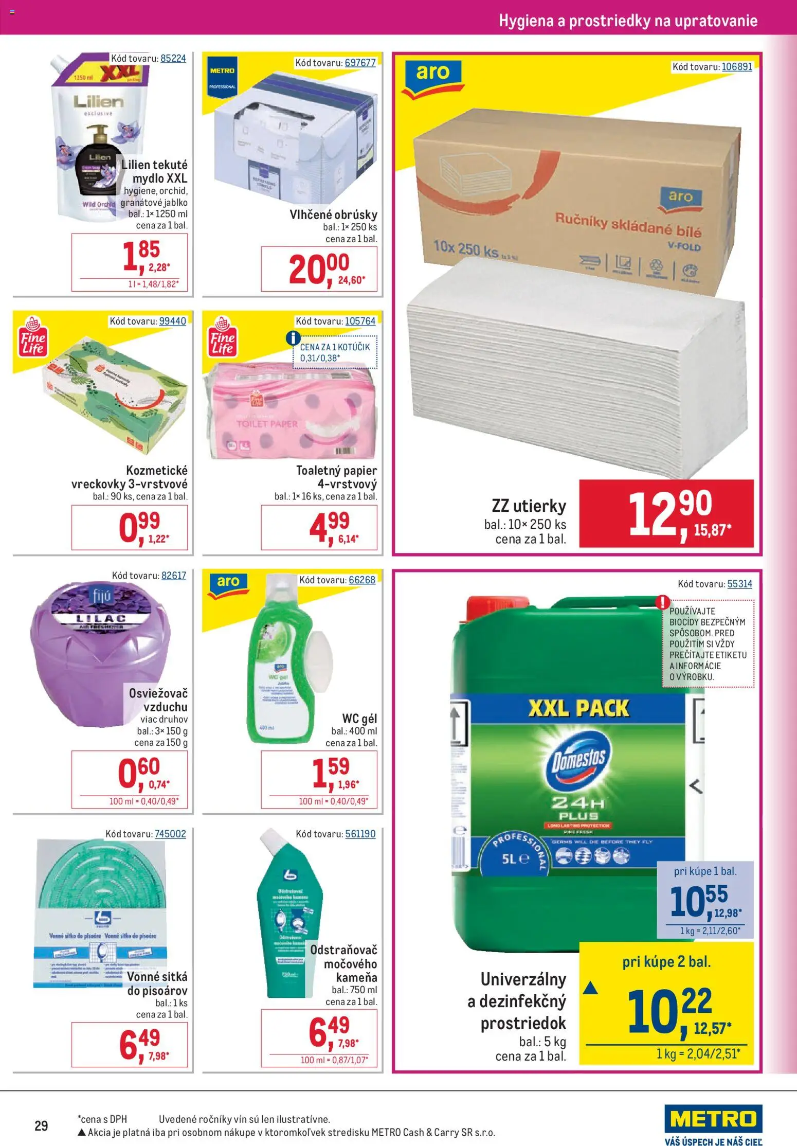 Nové Metro akcie – leták je platný od 22.04.2026 | Strana: 29 | Produkty: Osviežovač vzduchu, Wc, Toaletný papier, Domestos