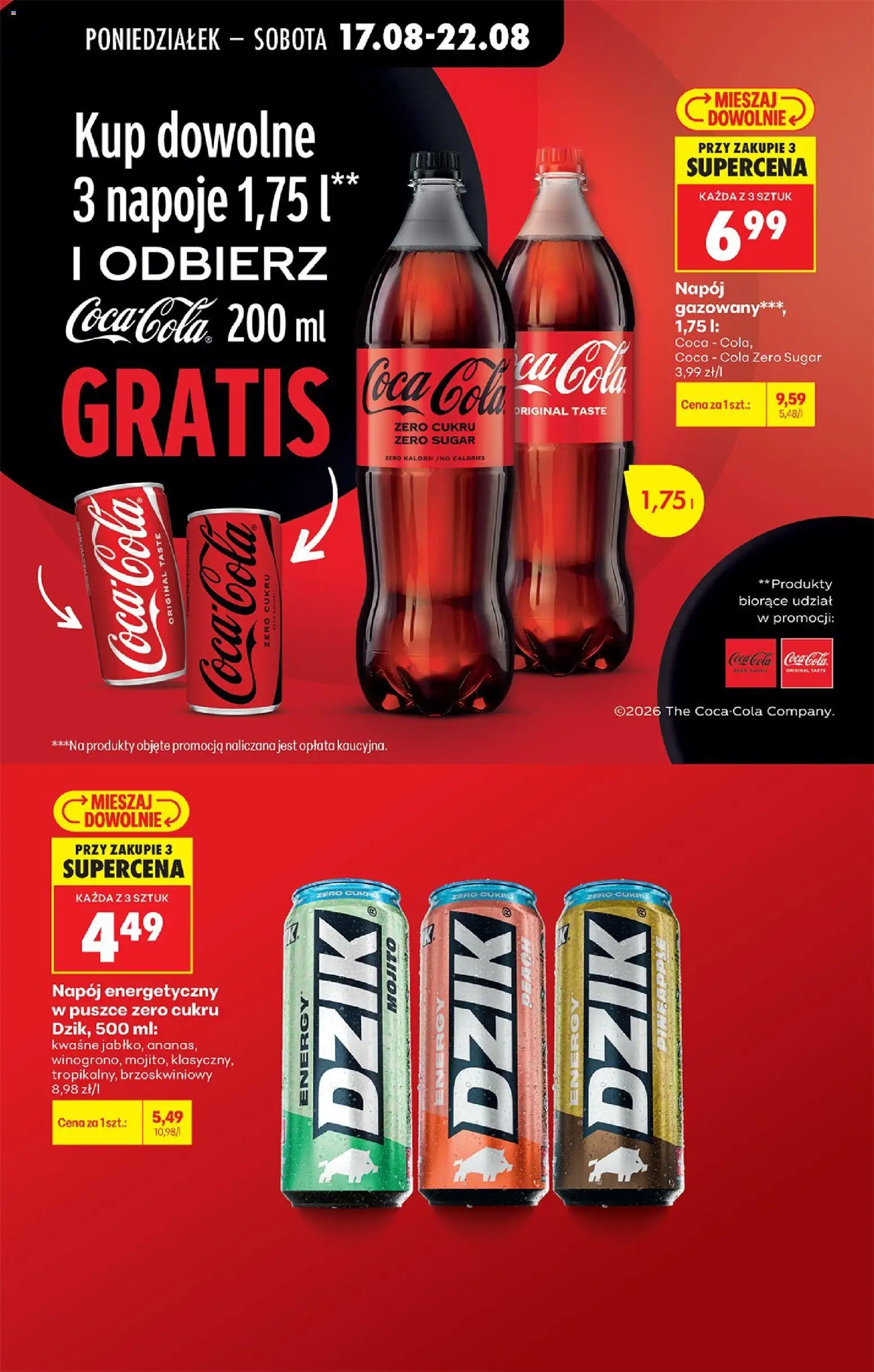 Biedronka gazetka od poniedziałku od 17.08.2026 | Strona: 13 | Produkty: Coca Cola zero, Mojito, Napoje, Napój energetyczny
