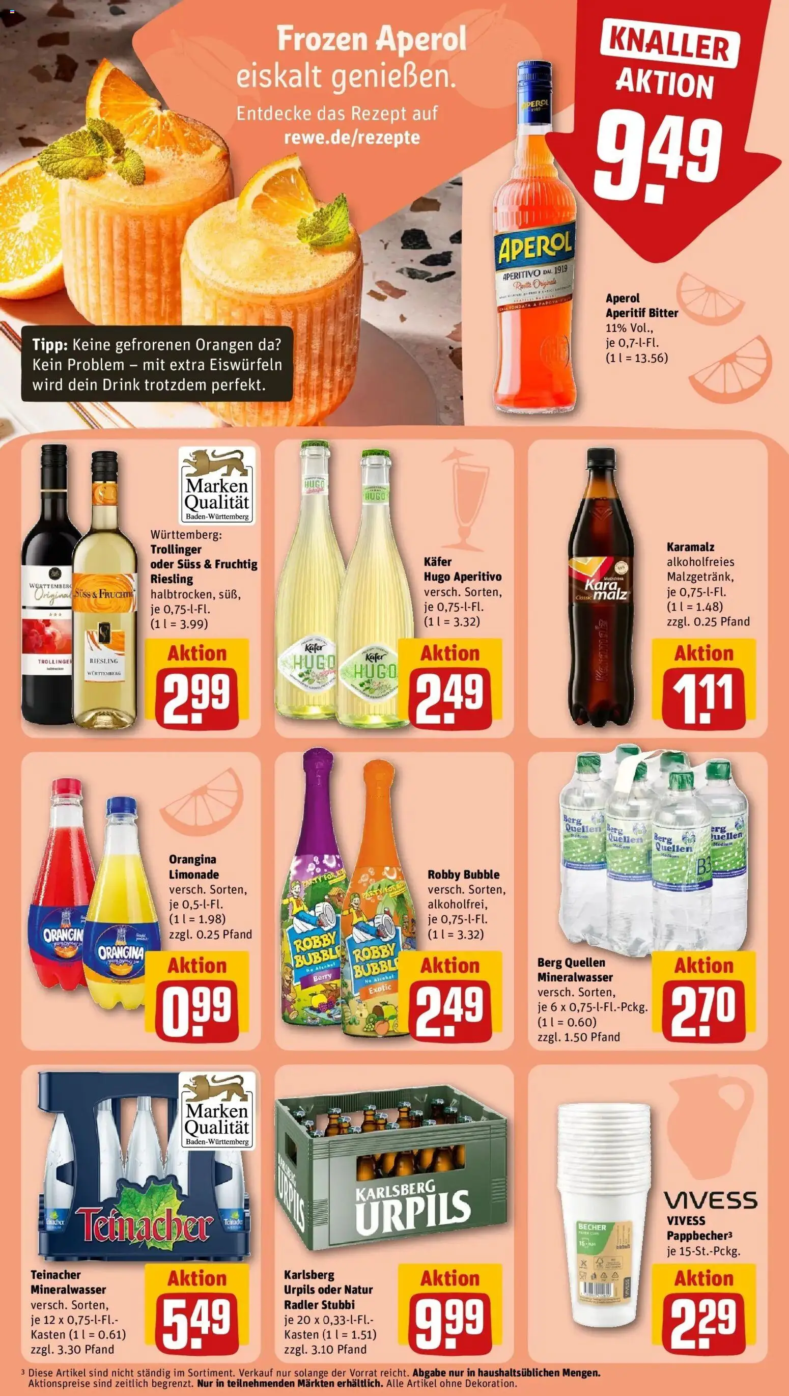 REWE Prospekt ab 10.08.2026 zum Blättern » Angebote | Seite: 18 | Produkte: Limonade, Mineralwasser, Radler, Aperol