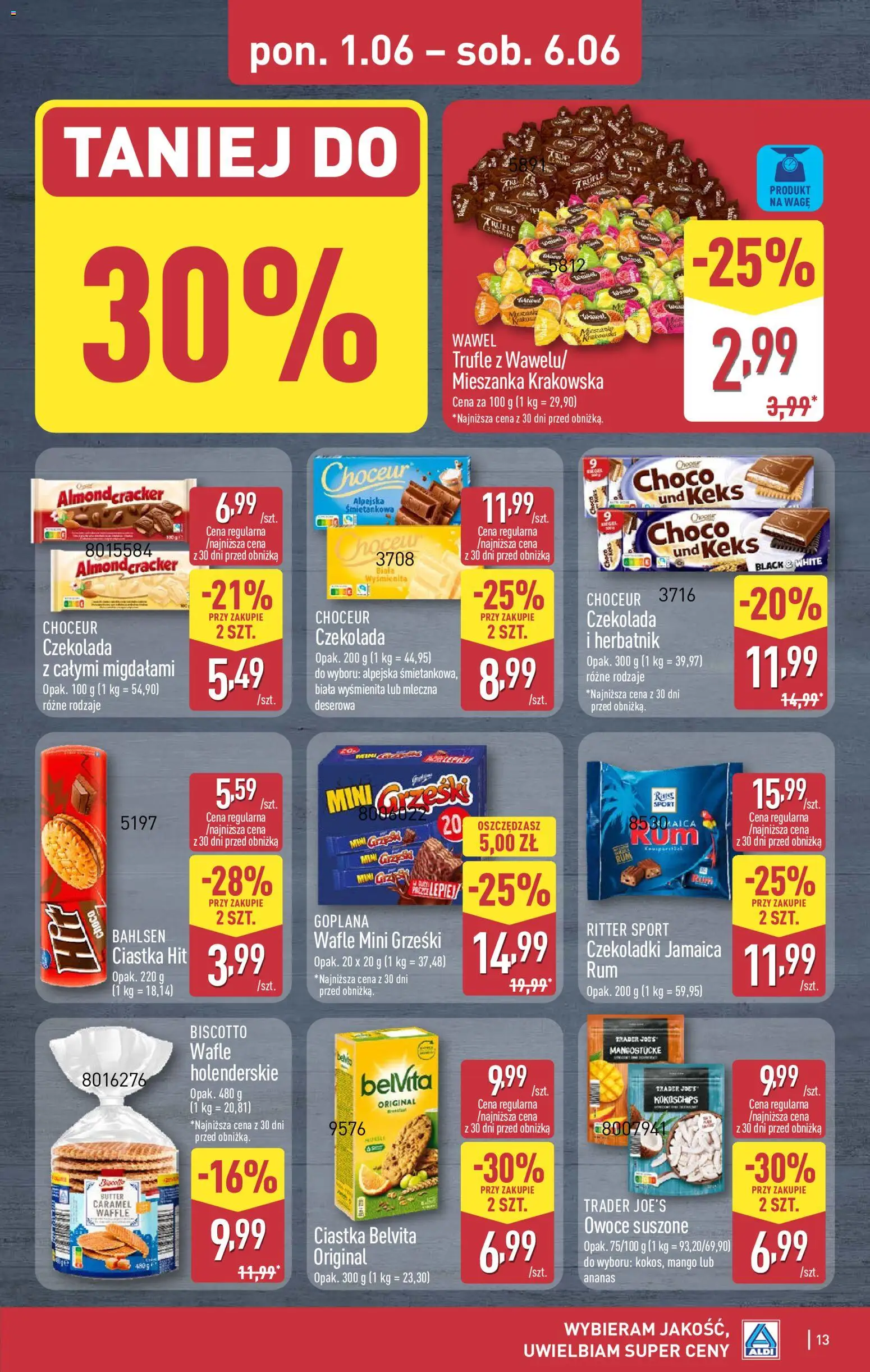 Aldi gazetka od 01.06.2026 | Strona: 13 | Produkty: Mango, Belvita, Czekolada, Owoce