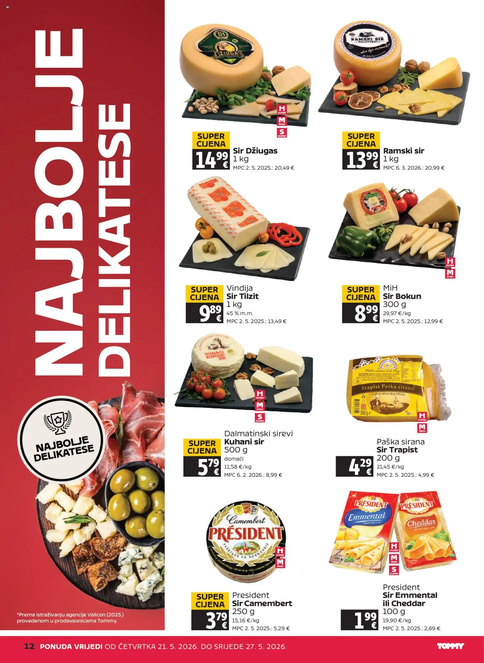 Tommy katalog | vrijedi od 21.05.2026 | Stranica: 12 | Proizvodi: Vindija, Sir, Trapist, Džiugas