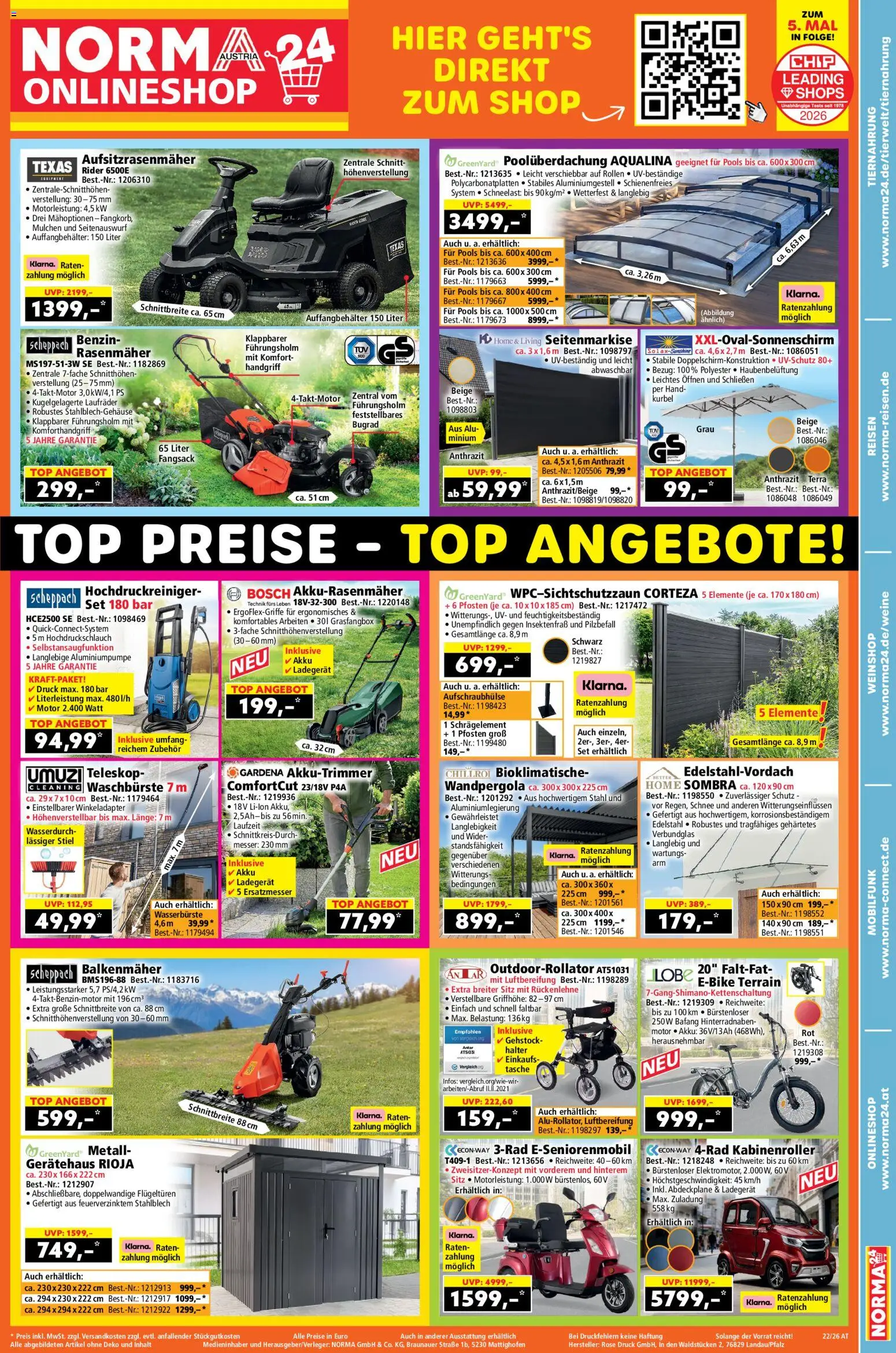 Norma Online shop gültig ab 25.05.2026 | Seite: 1 | Produkte: Tasche, Rasenmäher