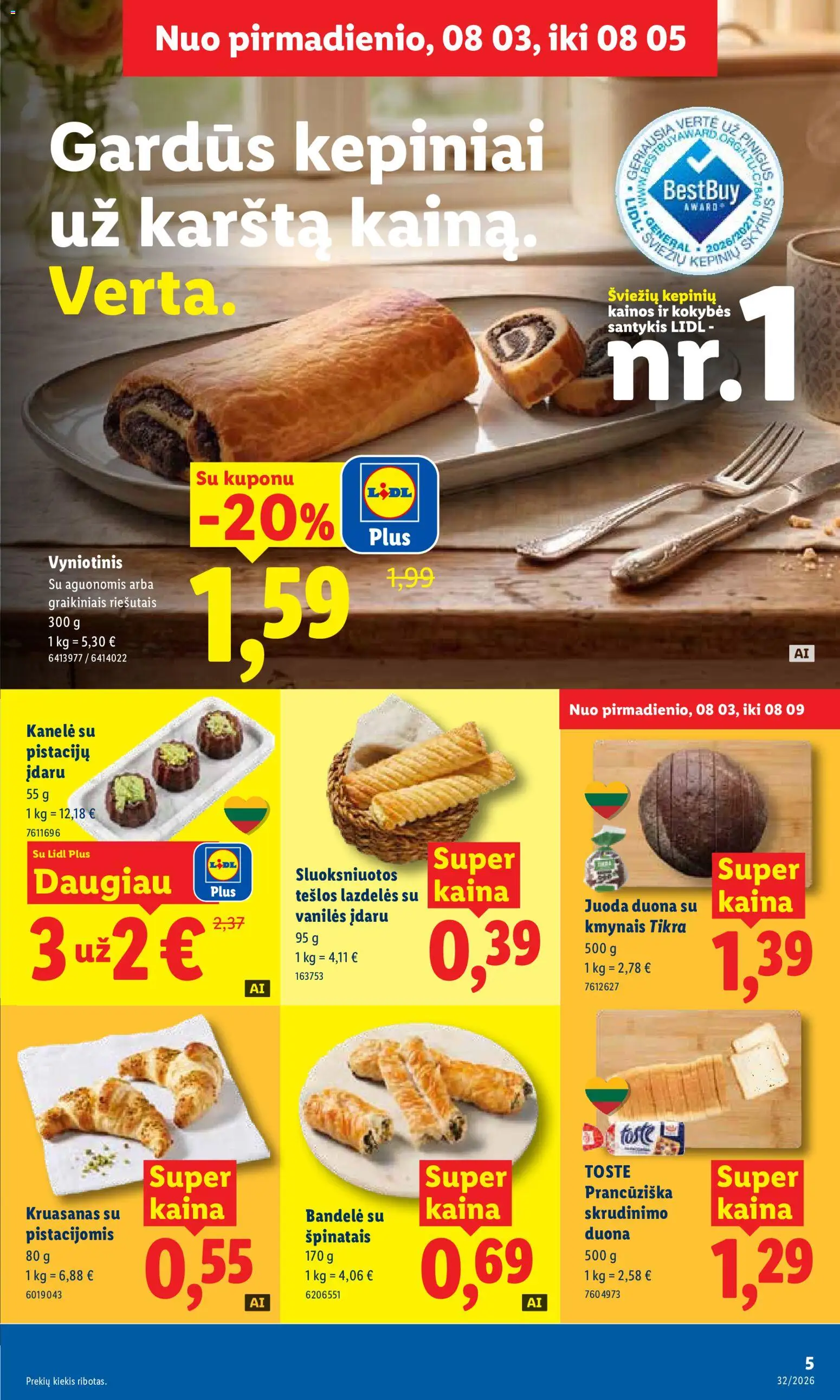 LIDL akcijos nuo 2026.08.03 | Puslapis: 5 | Prekių: Bandelė, Duona