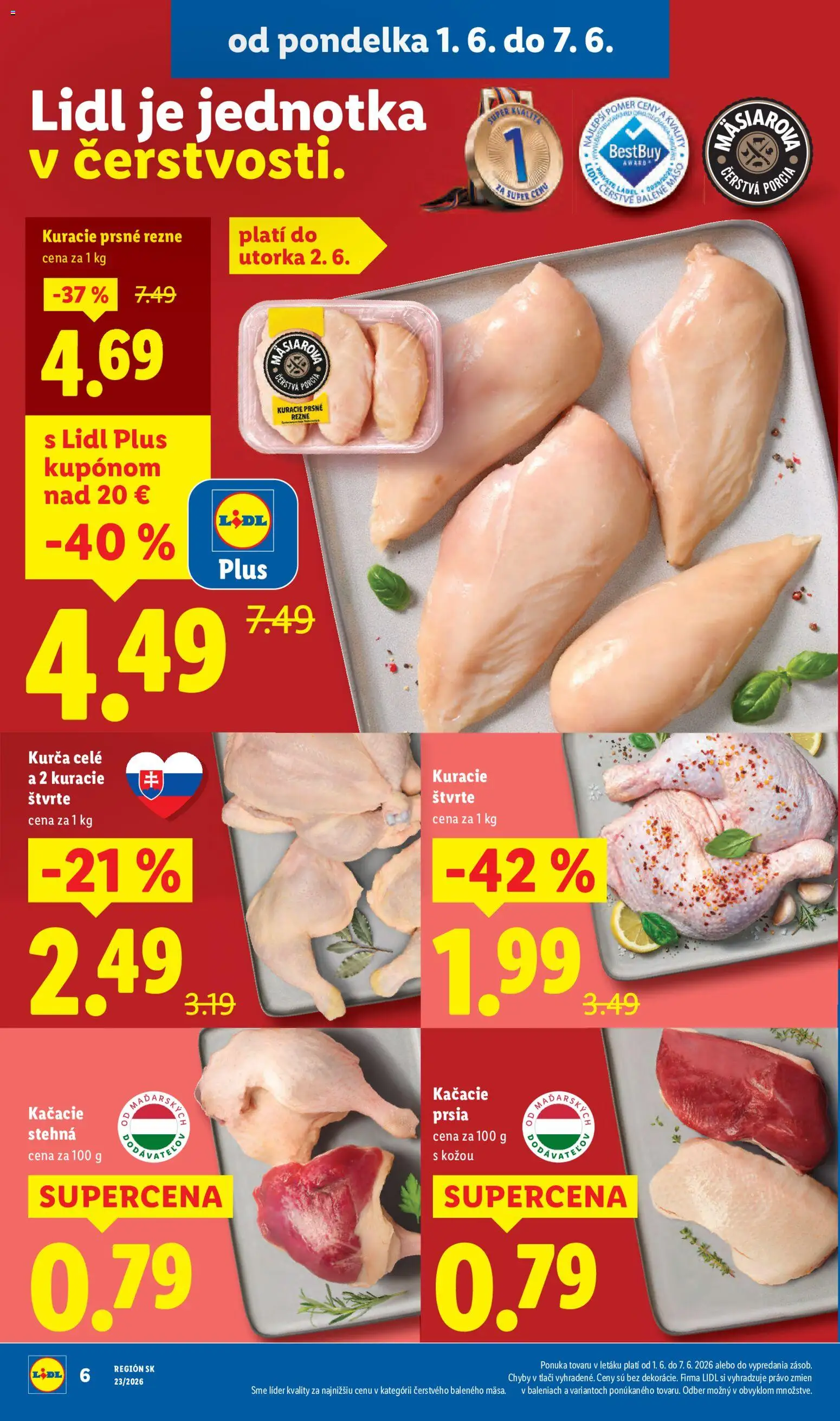 Nové Lidl akcie – leták je platný od 01.06.2026 | Strana: 16 | Produkty: Kačacie prsia, Kačacie stehná, Kurča