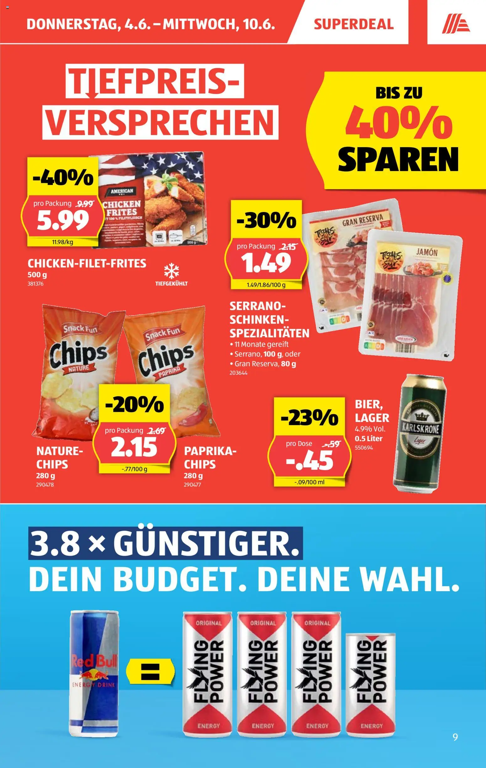 Aldi aktionen – gültig ab 04.06.2026 | Seite: 9 | Produkte: Red bull, Schinken, Chips