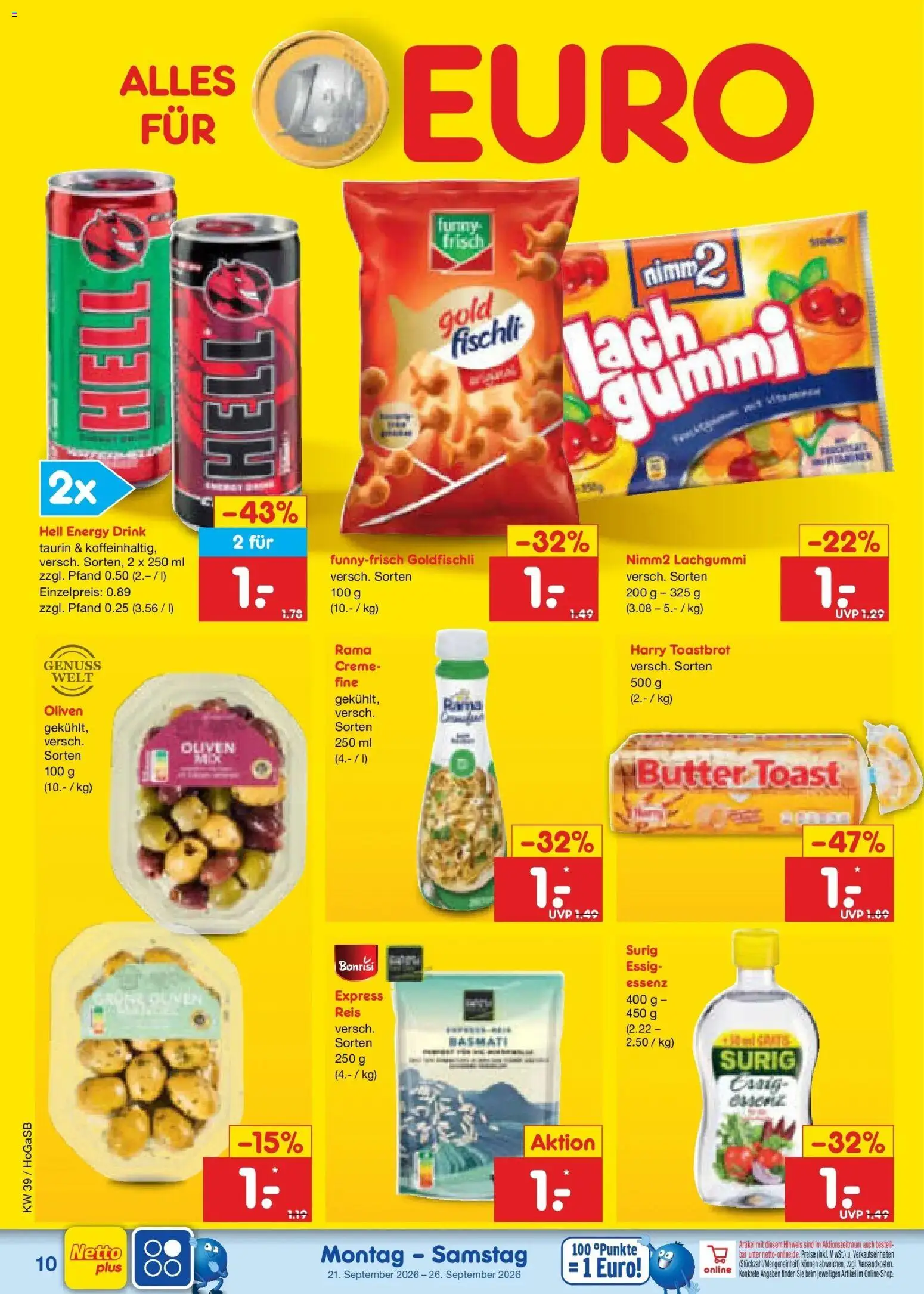 Netto Marken-Discount Prospekt Oldenburg – gültig ab 21.09.2026 | Seite: 16 | Produkte: Energy, Toast, Essig, Creme