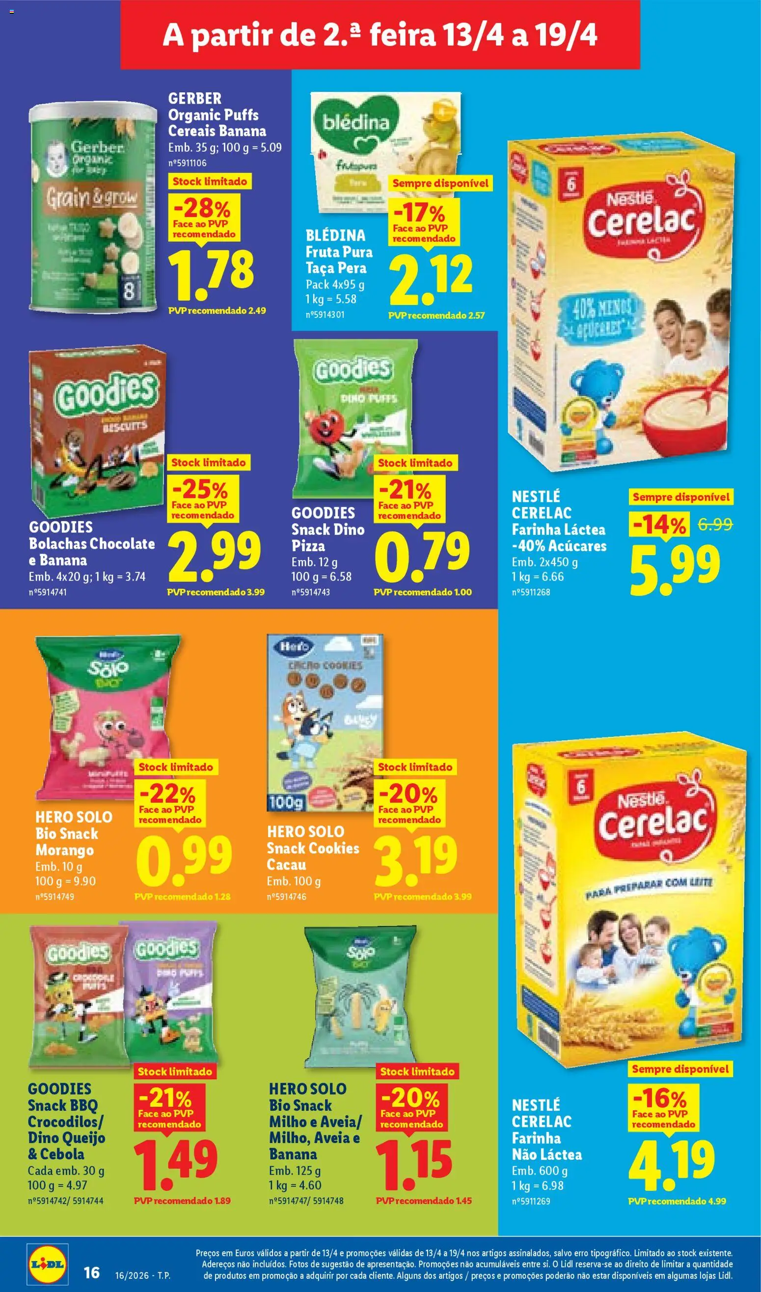 Lidl folheto │ válido de 13.04.2026 | Página: 16 | Produtos: Aveia, Farinha láctea, Bolachas, Pizza