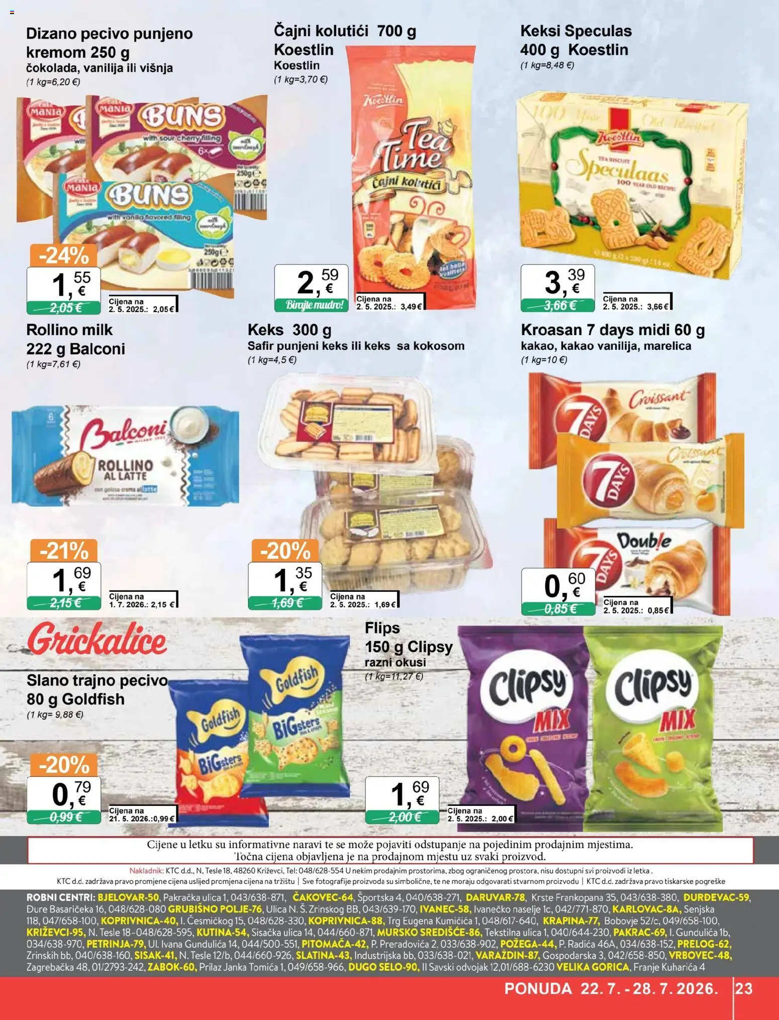 KTC katalog | vrijedi od 22.07.2026 | Stranica: 23 | Proizvodi: Keksi, Keks, Kroasan, Pecivo