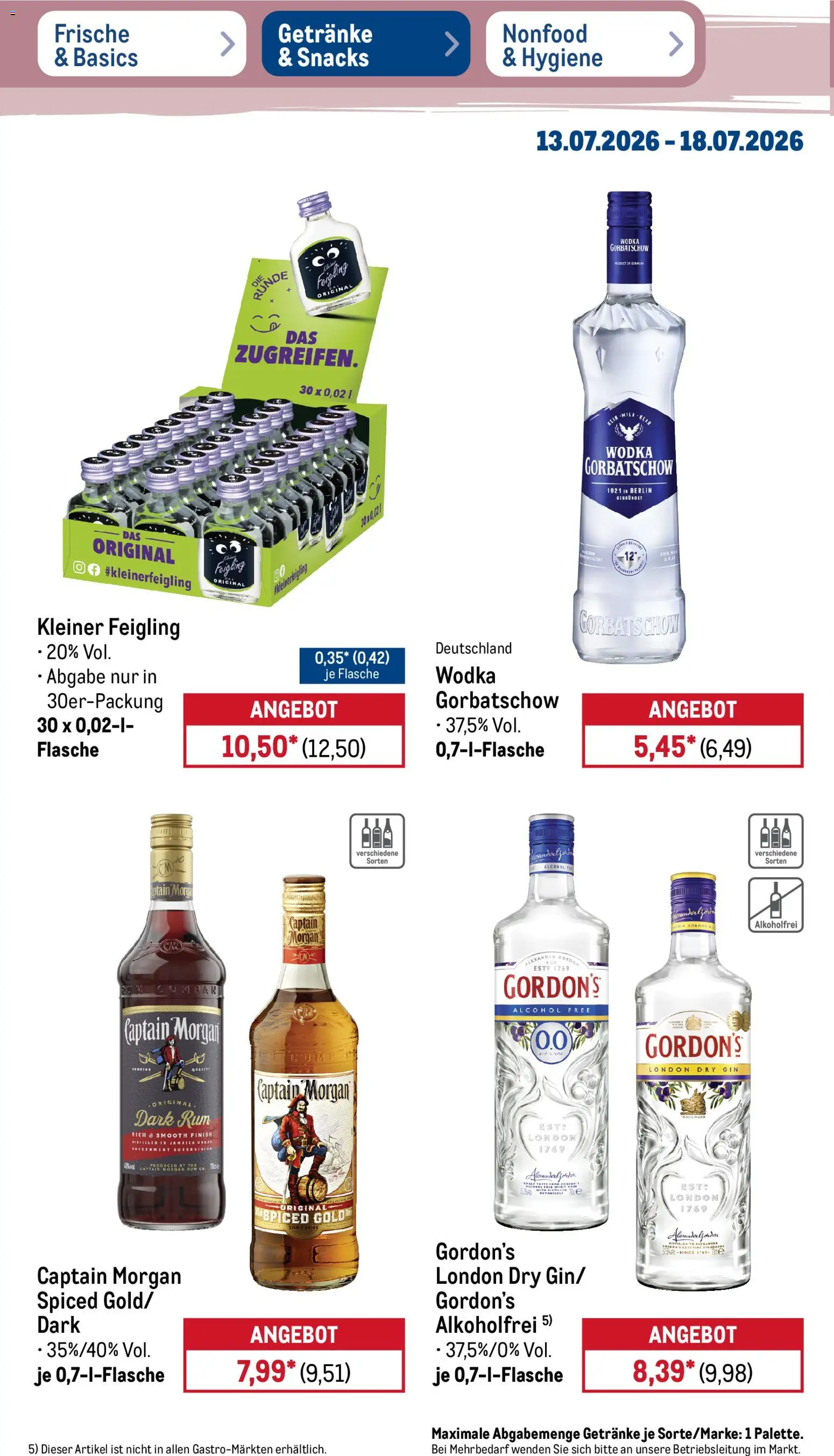 Metro NonFood-Angebote – gültig ab 13.07.2026 | Seite: 25 | Produkte: Finish, Captain morgan, Wodka gorbatschow, Wodka
