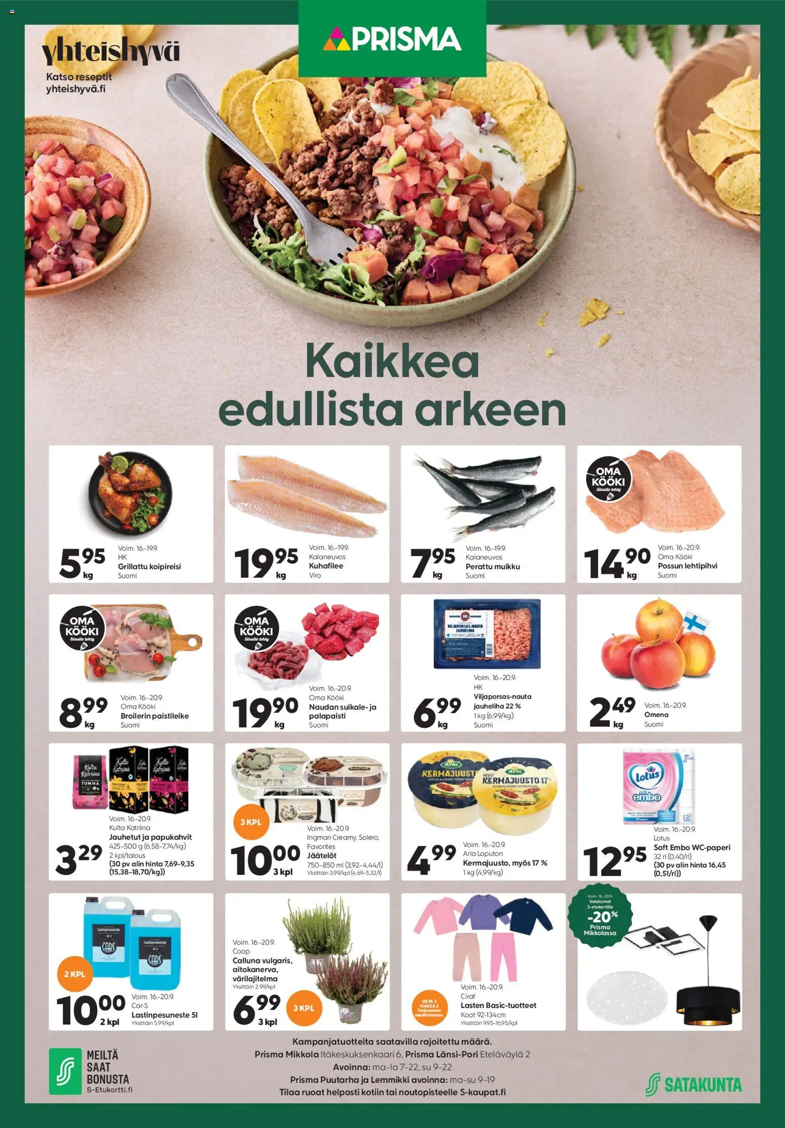Prisma - Kaikkea edullista arkeen – voimassa 16/09/2026 alkaen | Sivu: 1 | Tuotteet: Jauheliha, Lotus, Kermajuusto