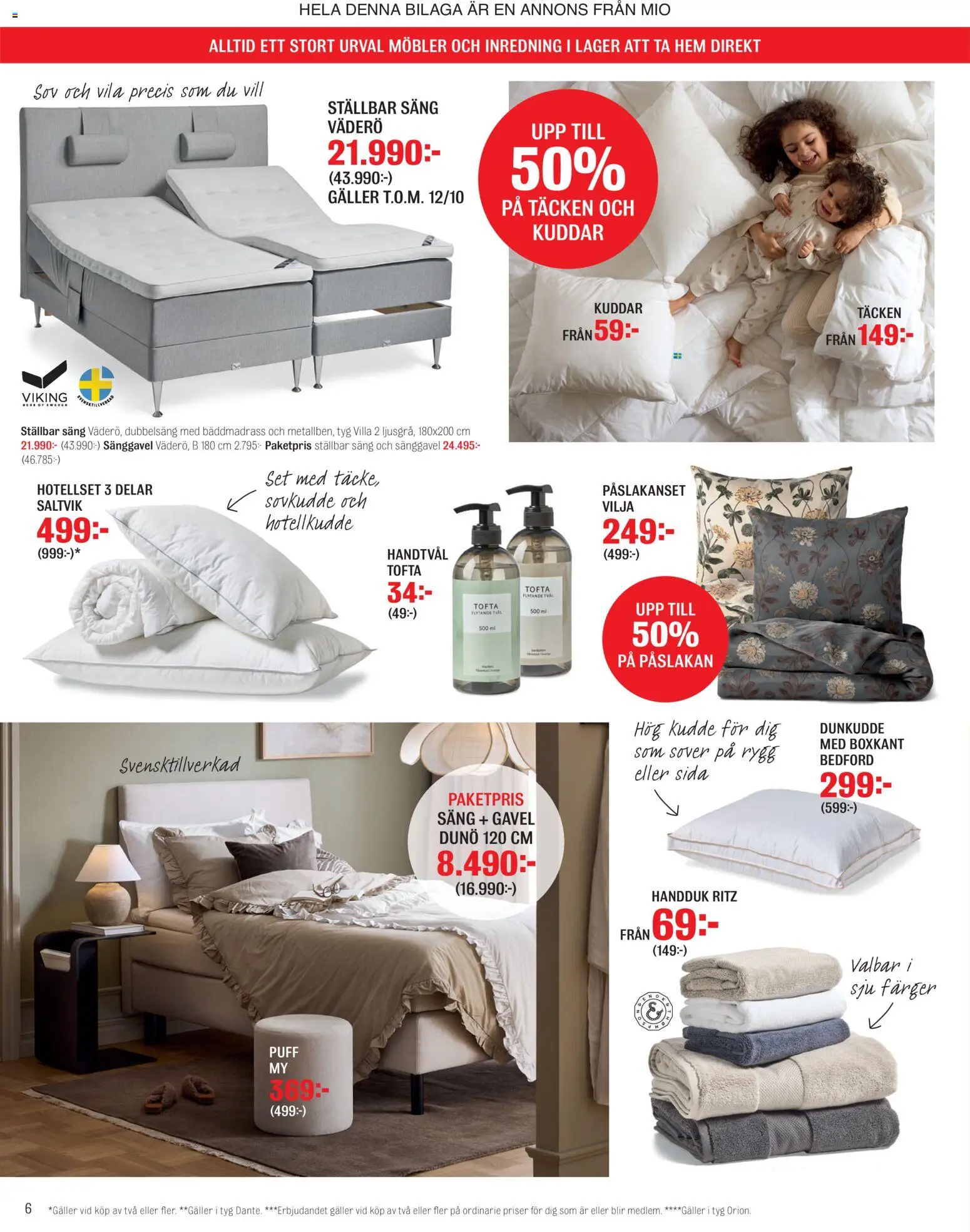 Mio reklamblad aktuell från 29/09/2026 | Sida: 6 | Produkter: Påslakanset, Tvål, Sänggavel, Ställbar säng